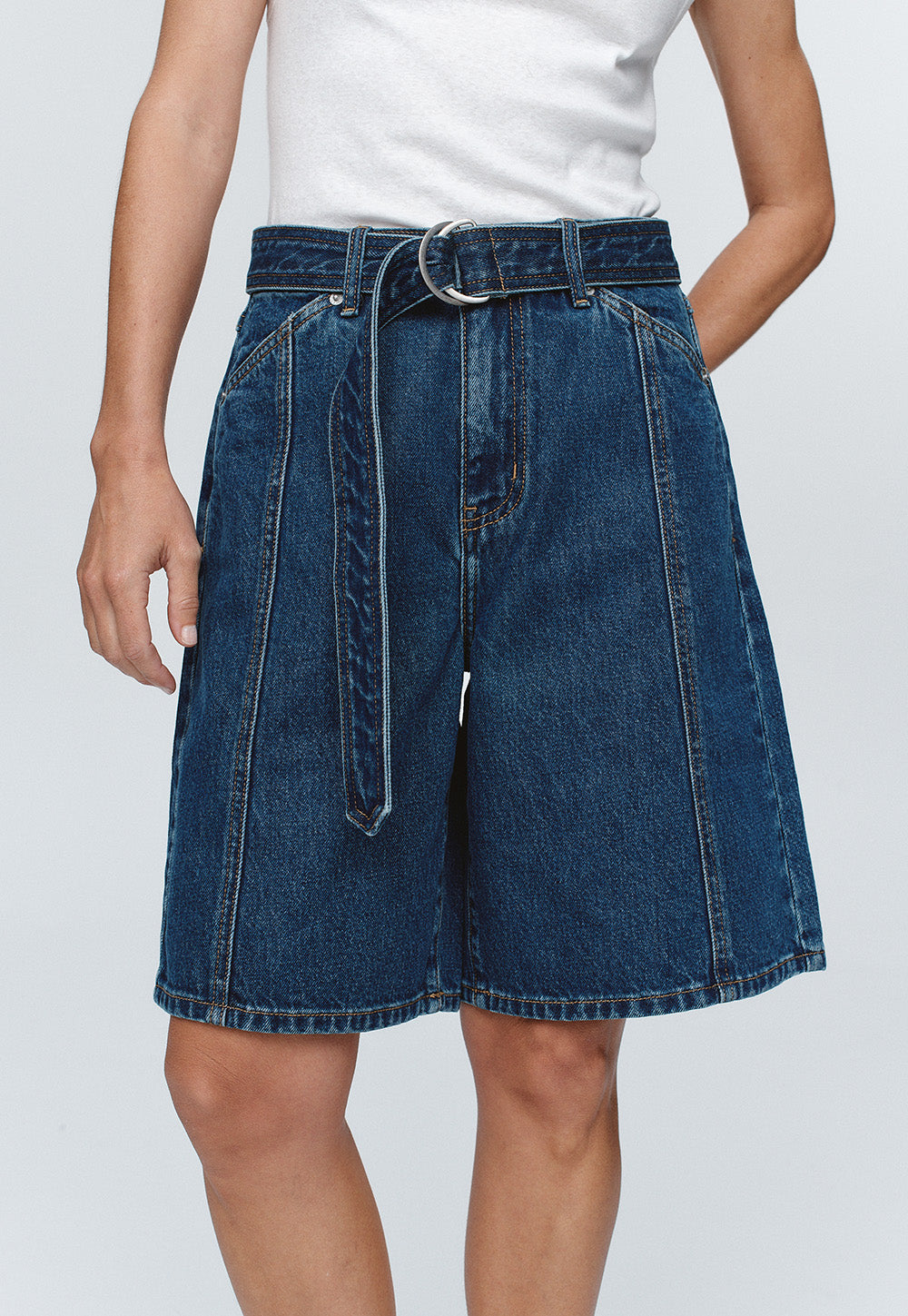 Belted Jean Short - Washed Indigo