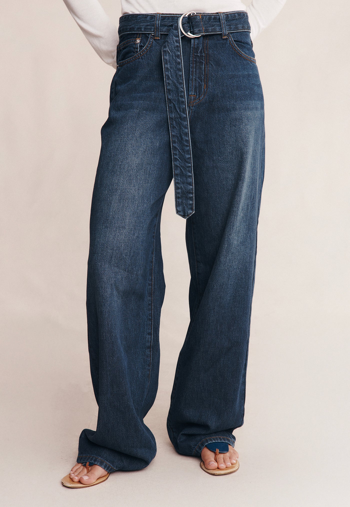 Belted Wide Leg Jean - Dark Wash 01