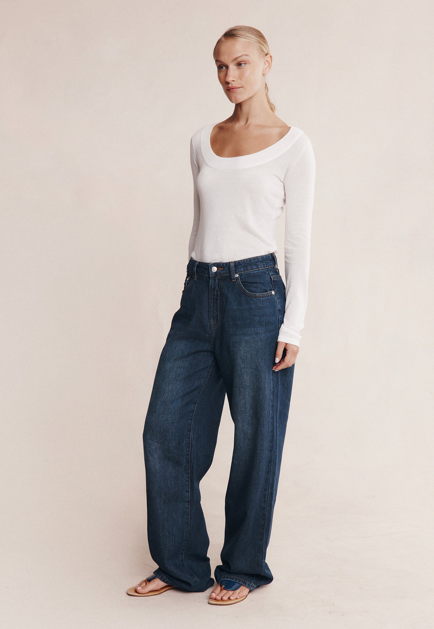 Belted Wide Leg Jean - Dark Wash 01