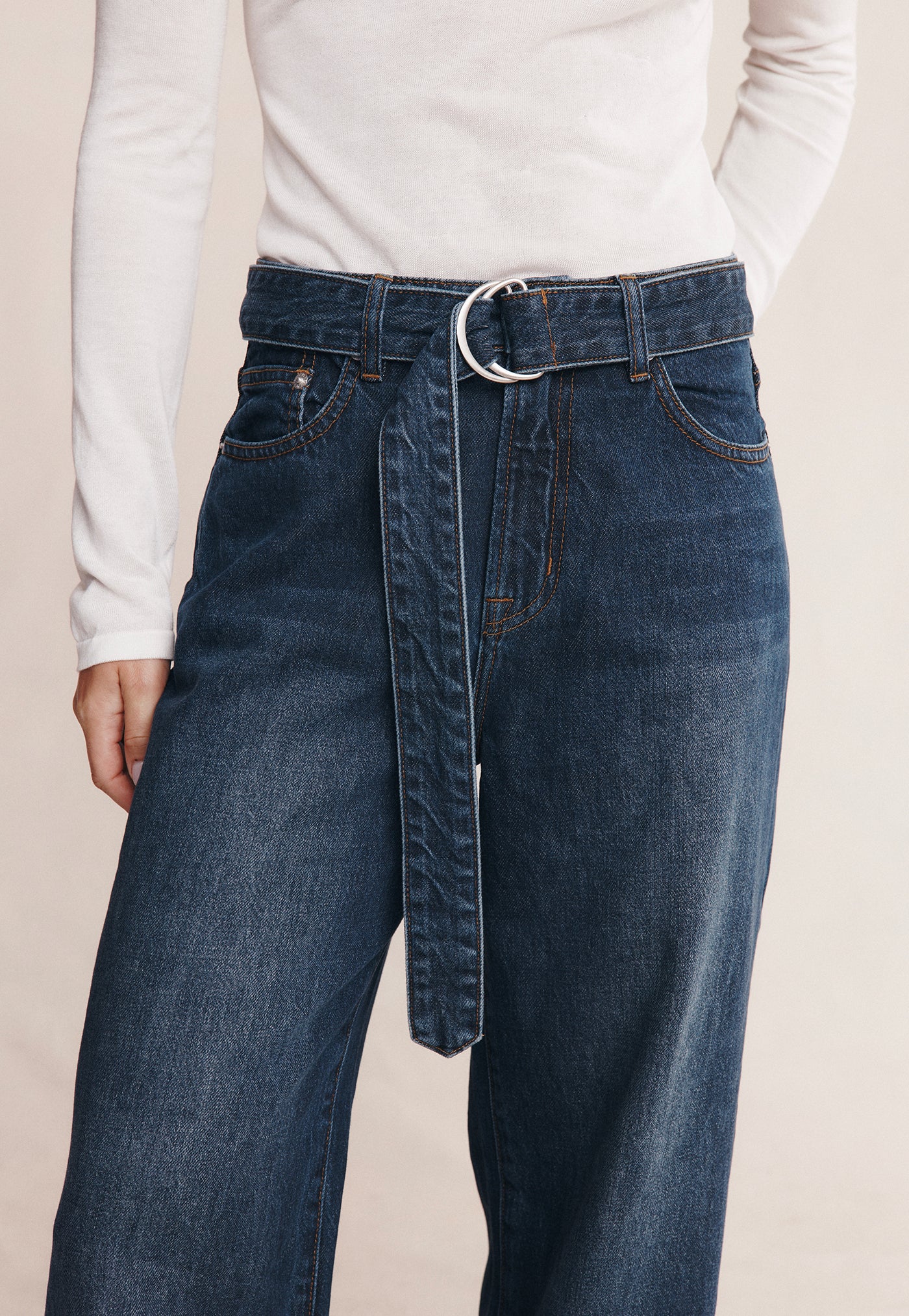 Belted Wide Leg Jean - Dark Wash 01