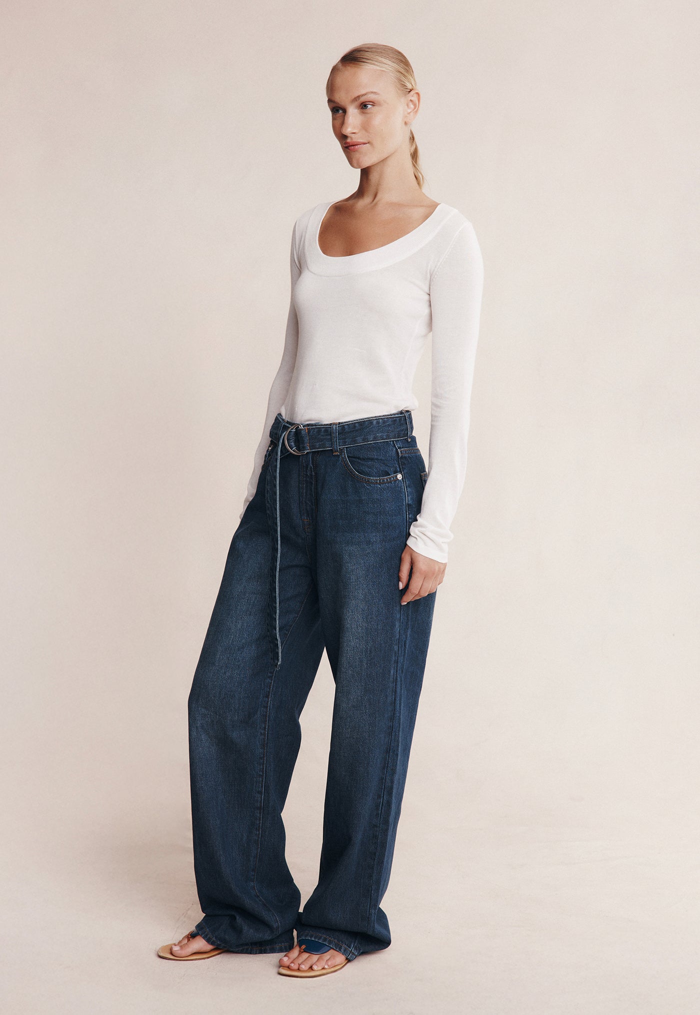 Belted Wide Leg Jean - Dark Wash 01