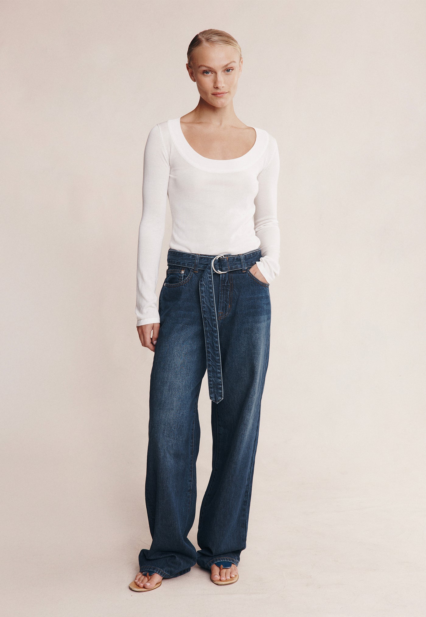 Belted Wide Leg Jean - Dark Wash 01