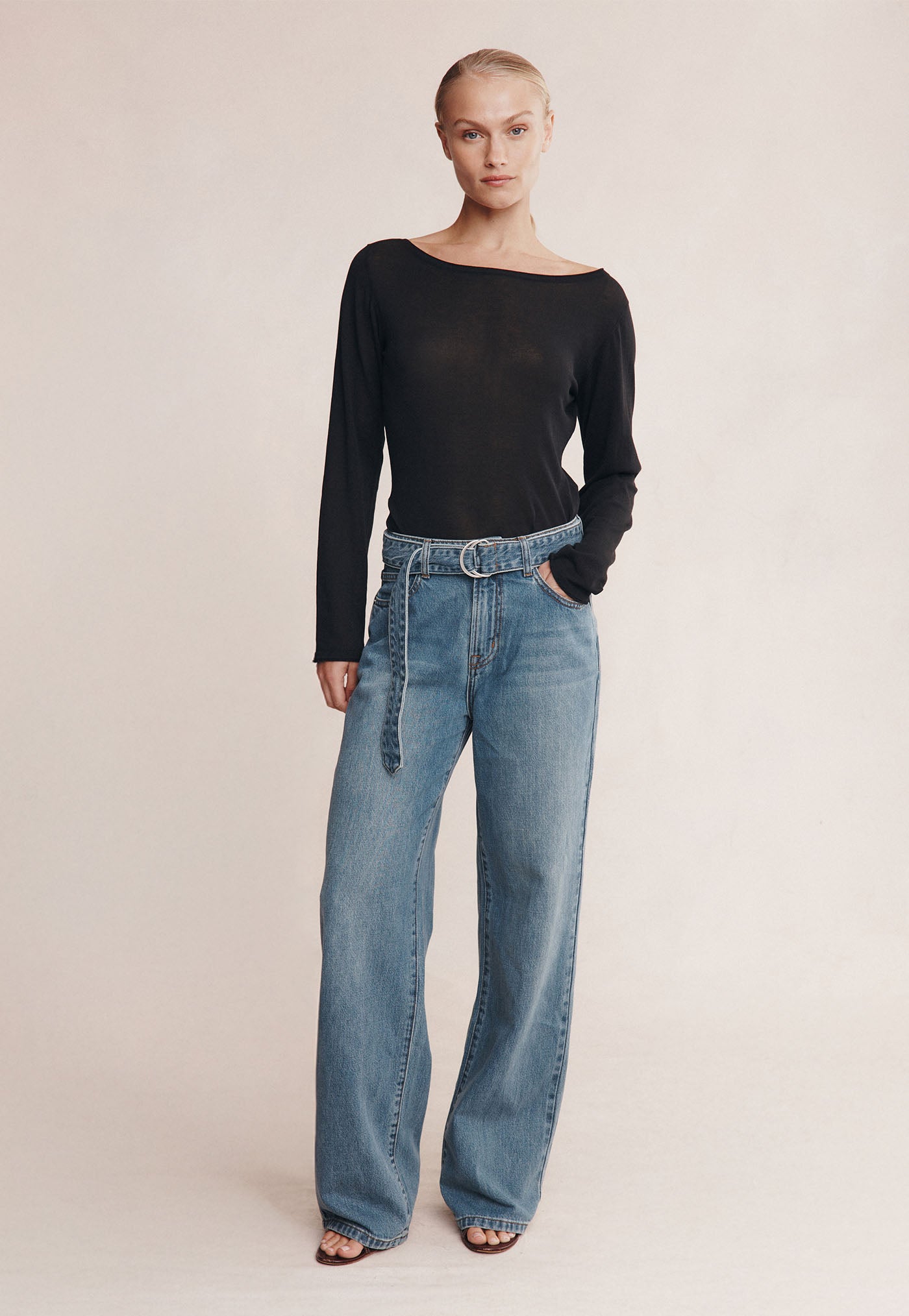 Belted Wide Leg Jean - Light Wash 01