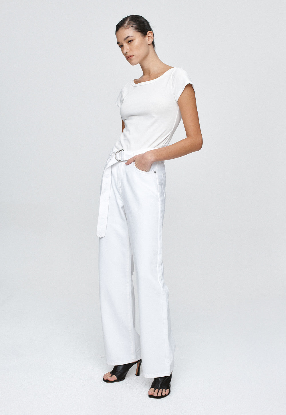 Belted Wide Leg Jean - Blanc