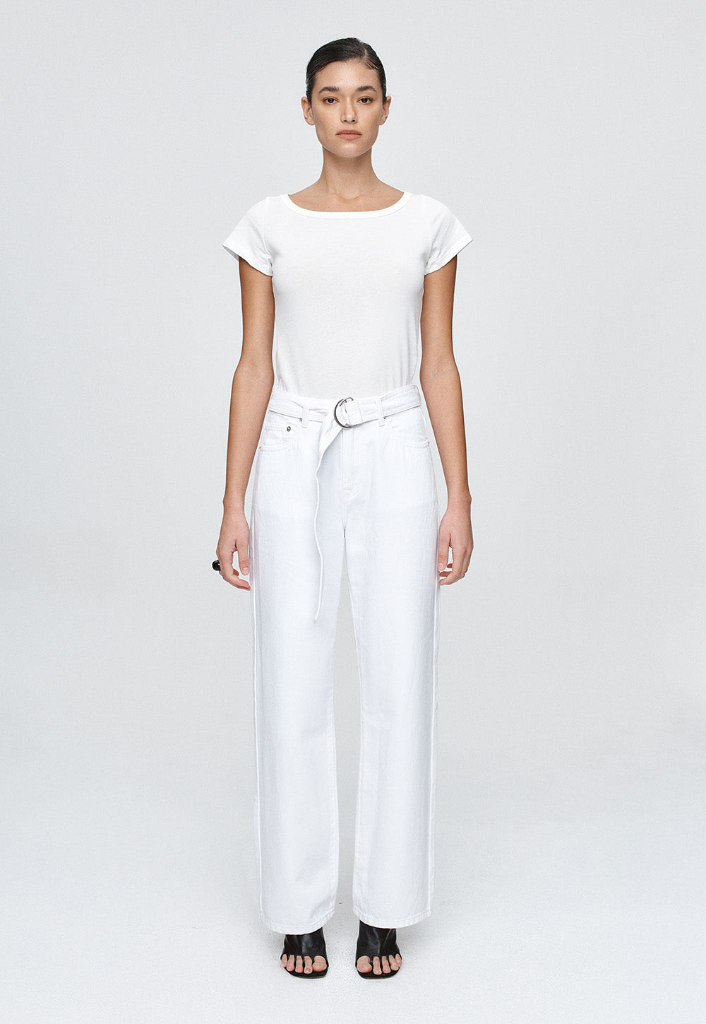 Belted Wide Leg Jean - Blanc
