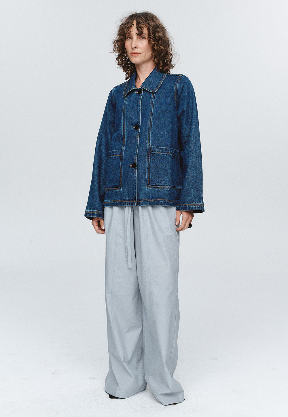 Cropped Pea Jacket - Washed Indigo