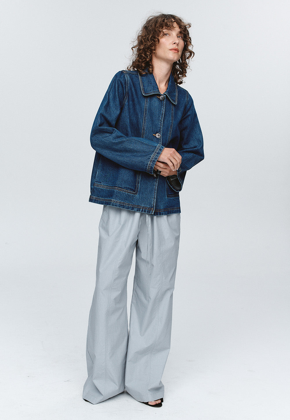 Cropped Pea Jacket - Washed Indigo