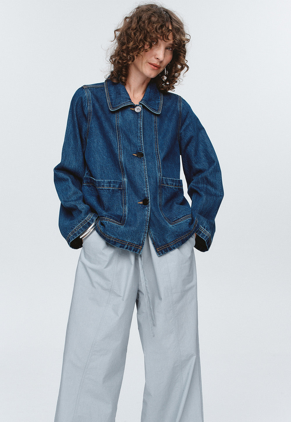 Cropped Pea Jacket - Washed Indigo