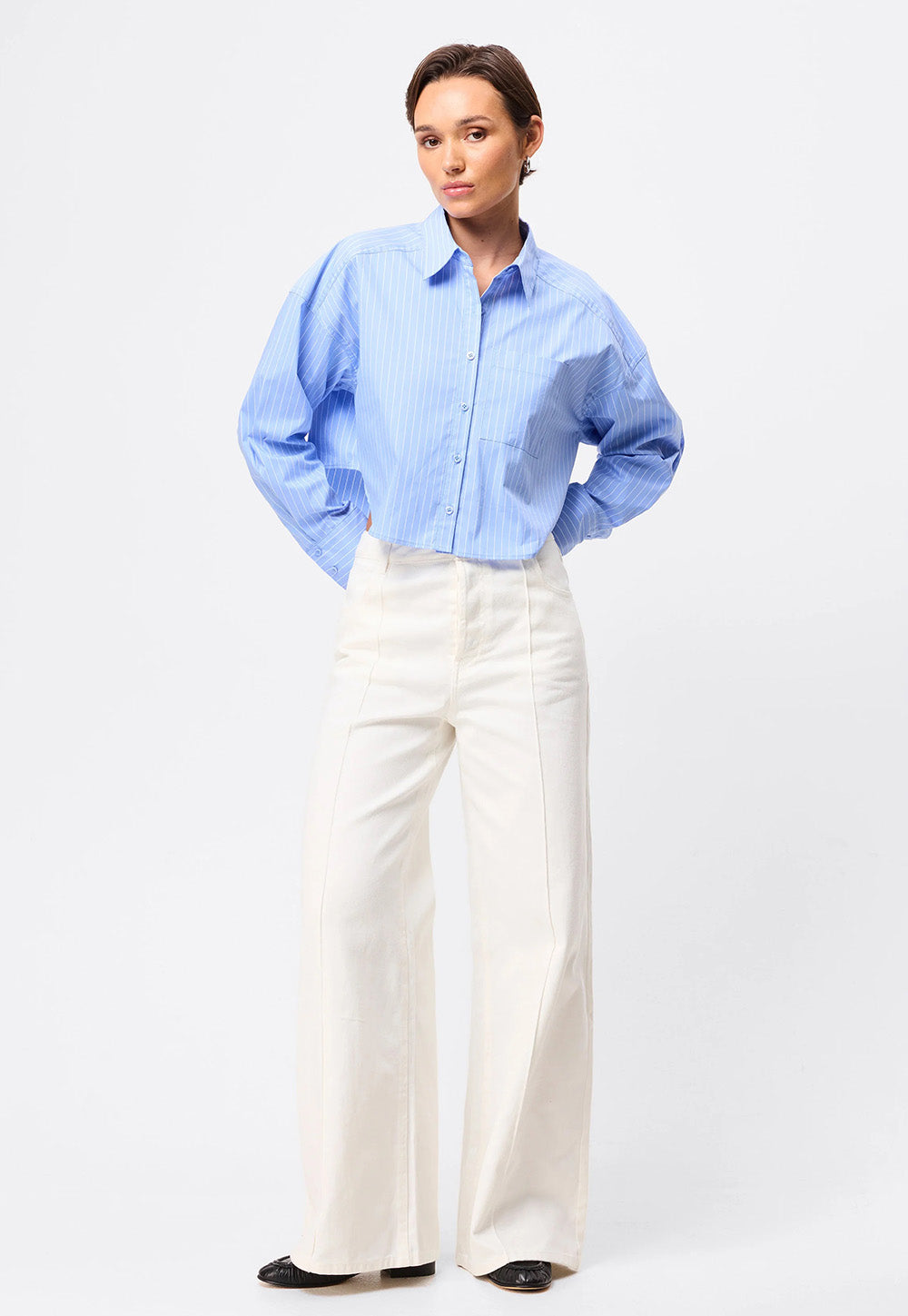 Repeat After Me Cropped Shirt - Blue Stripe