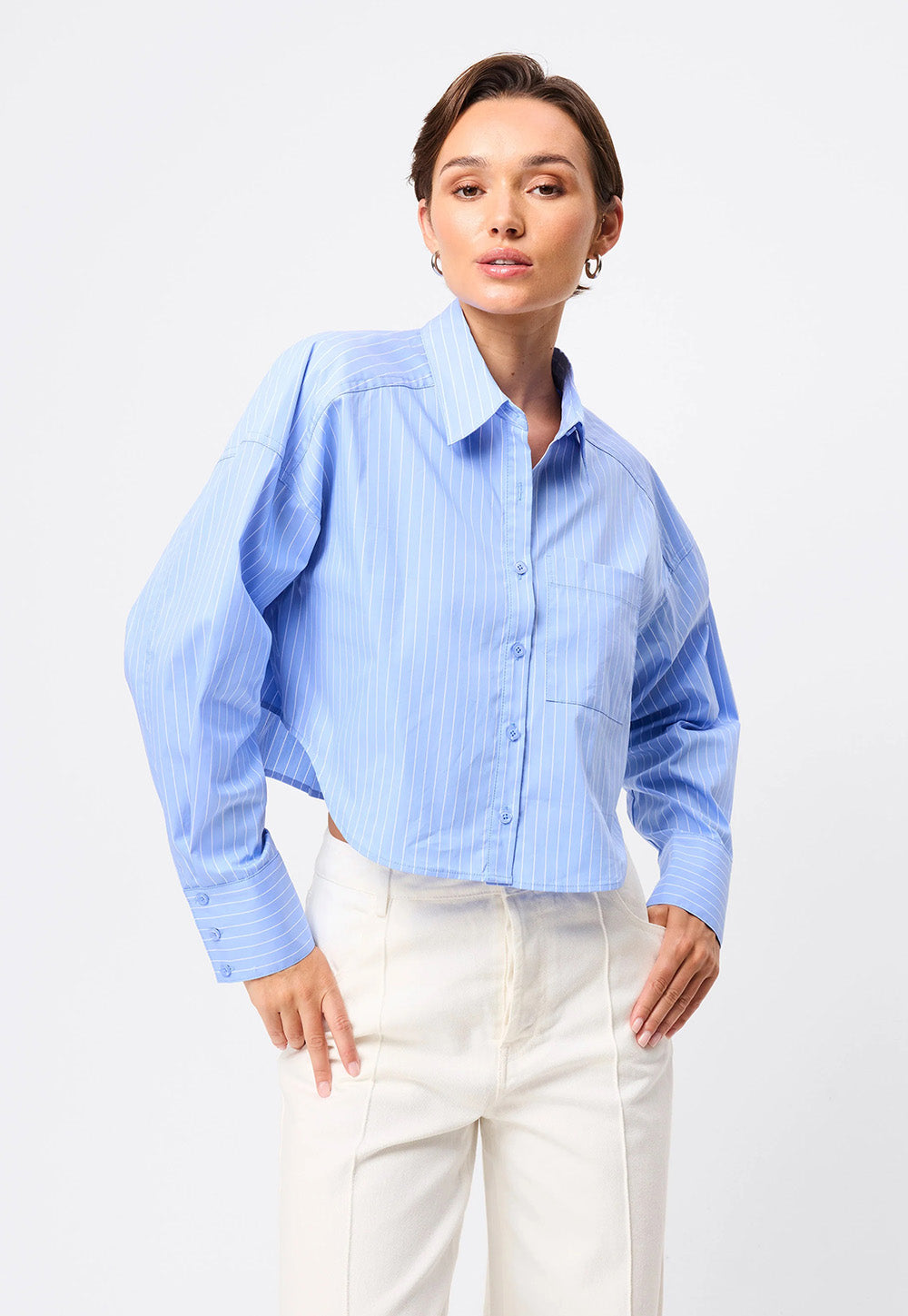 Repeat After Me Cropped Shirt - Blue Stripe