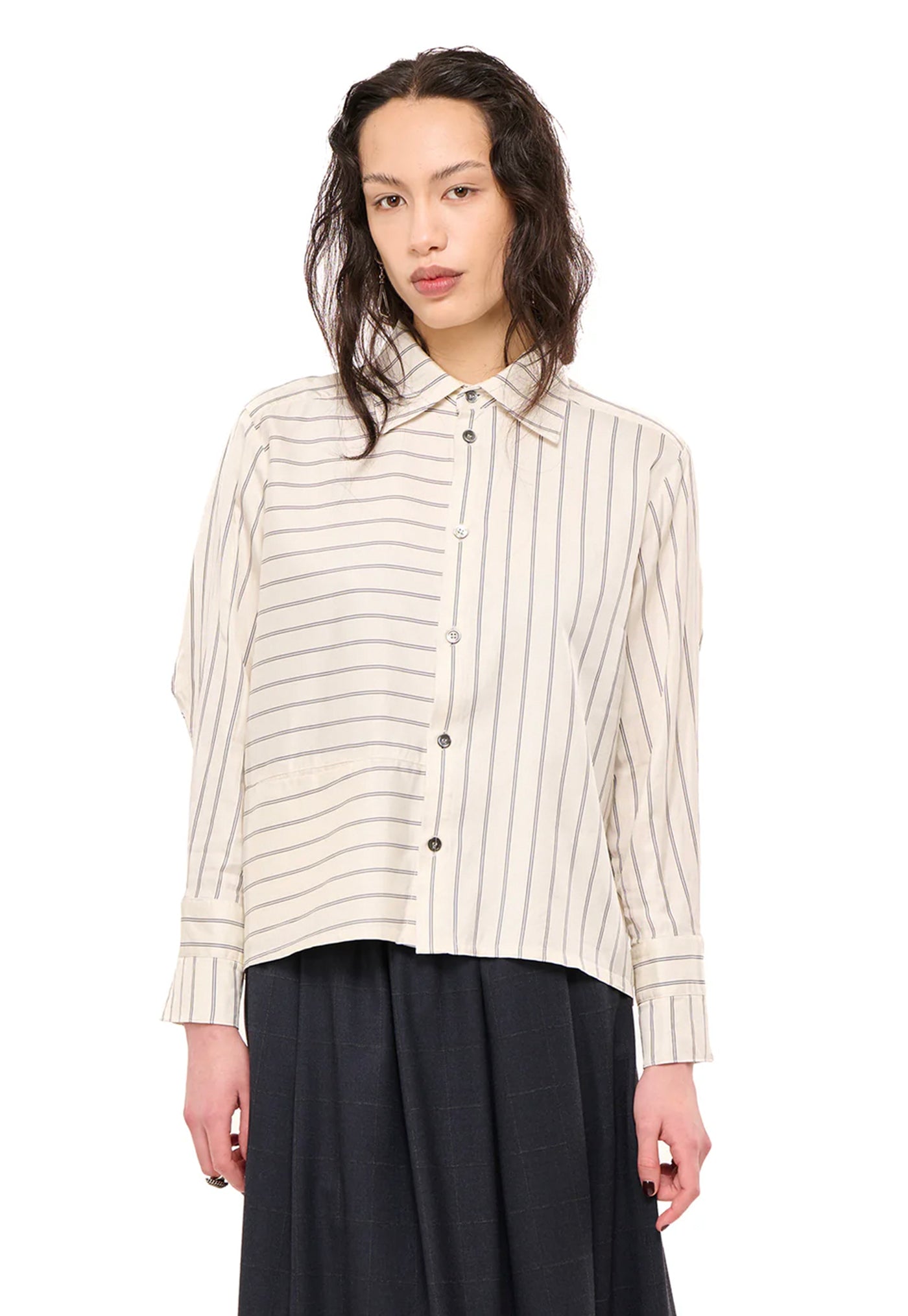 Line Dance Shirt - Cream/Navy Stripe