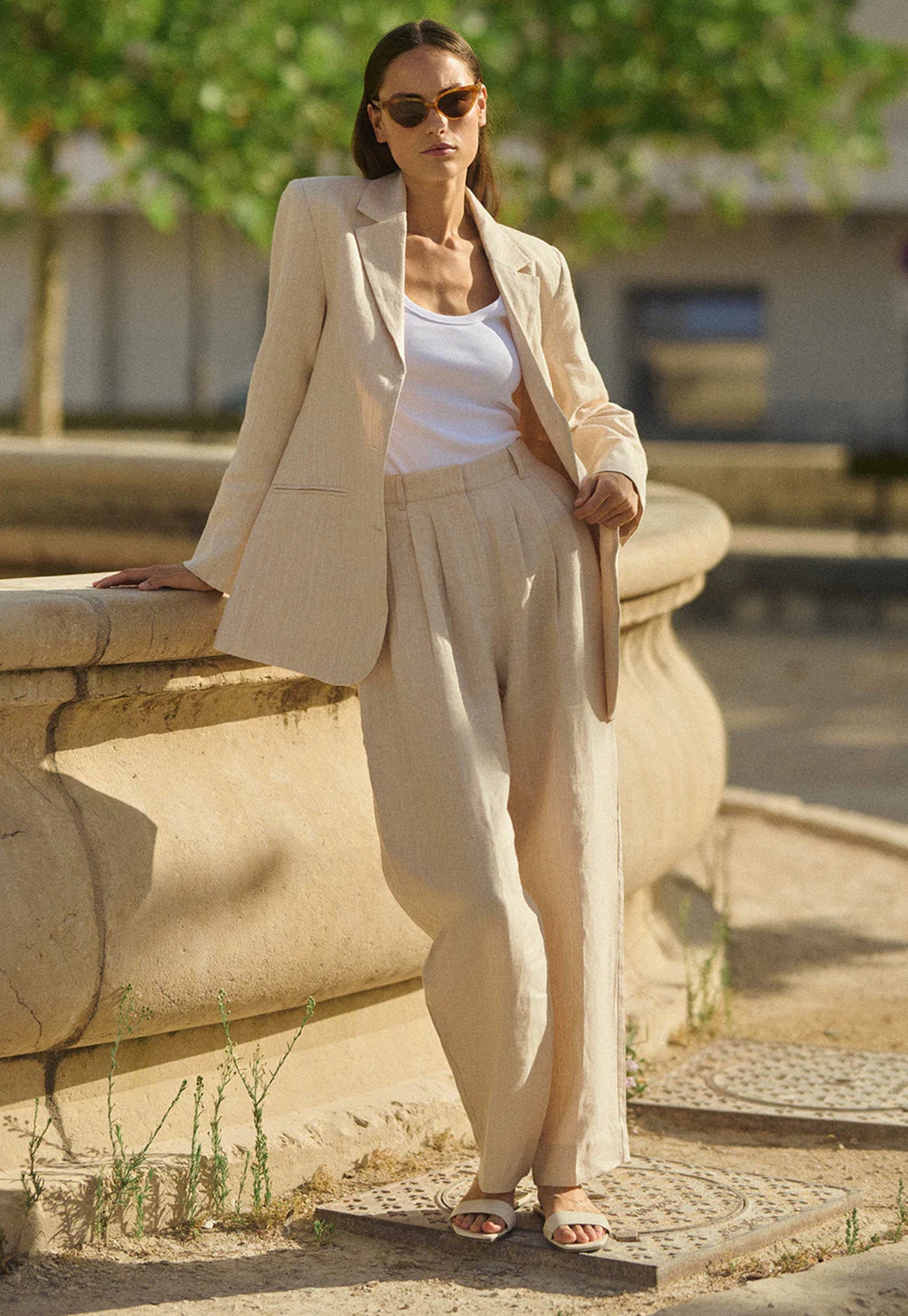Lucille Trouser - Beige Pinstripe