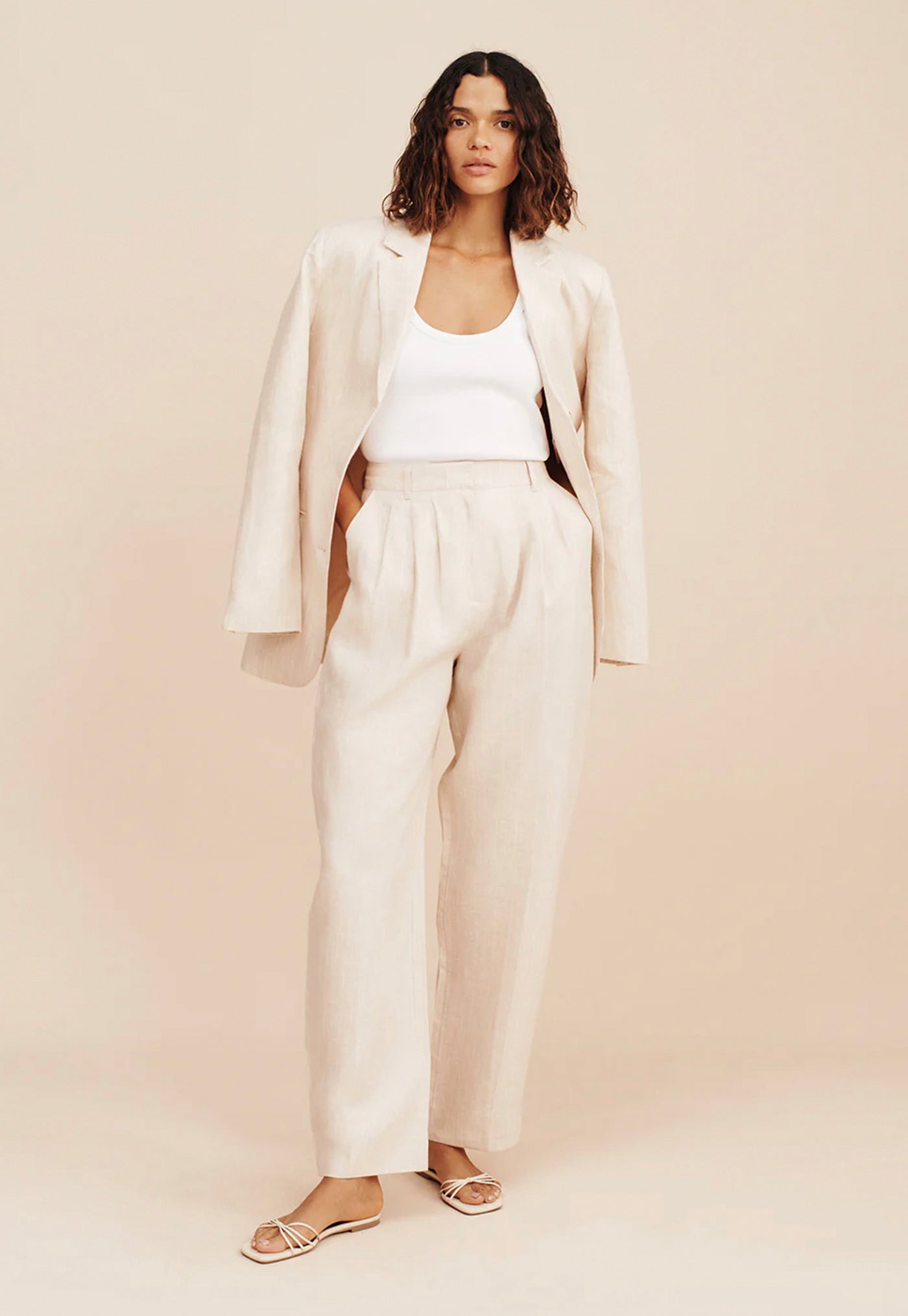 Lucille Trouser - Beige Pinstripe