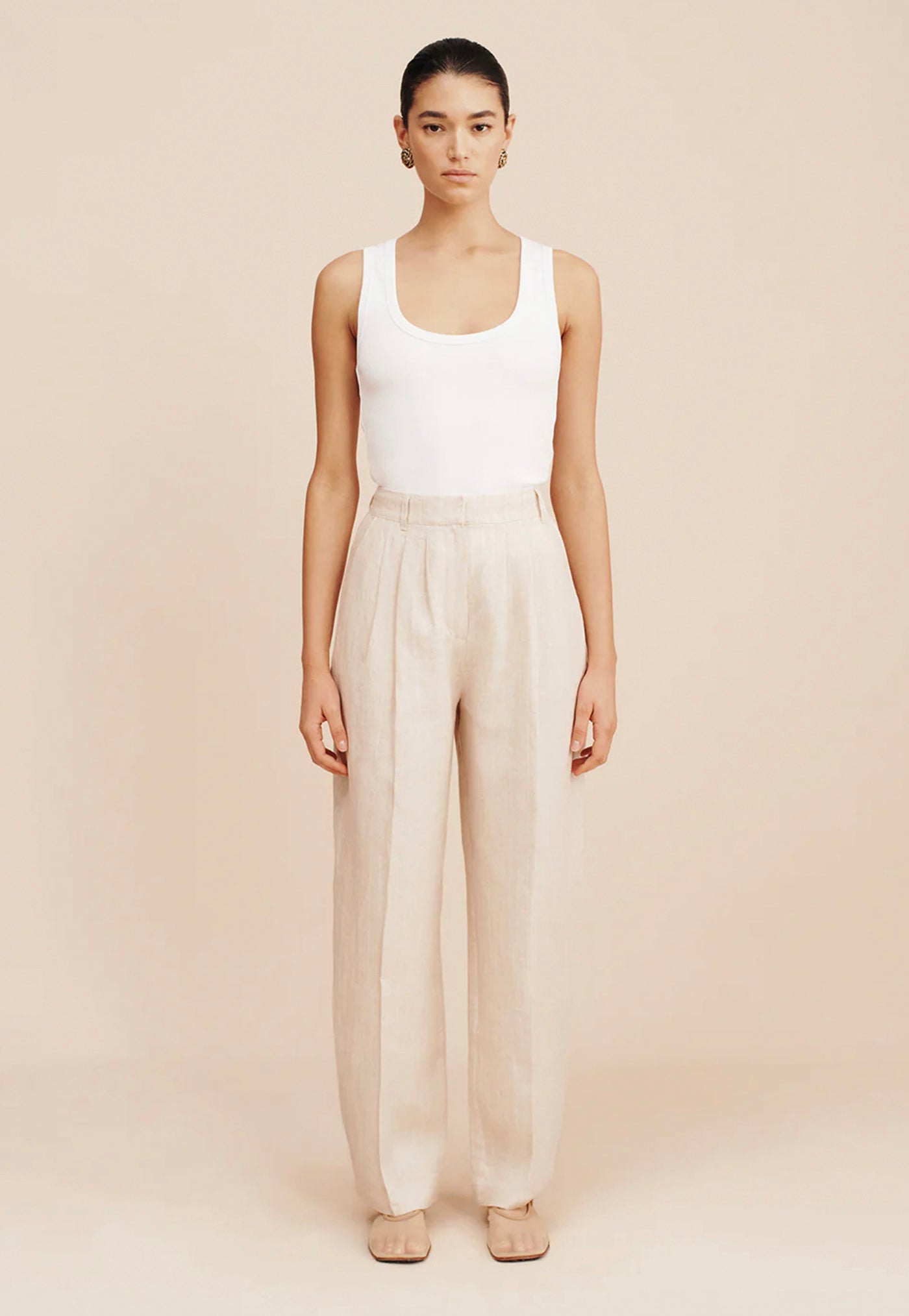 Lucille Trouser - Beige Pinstripe