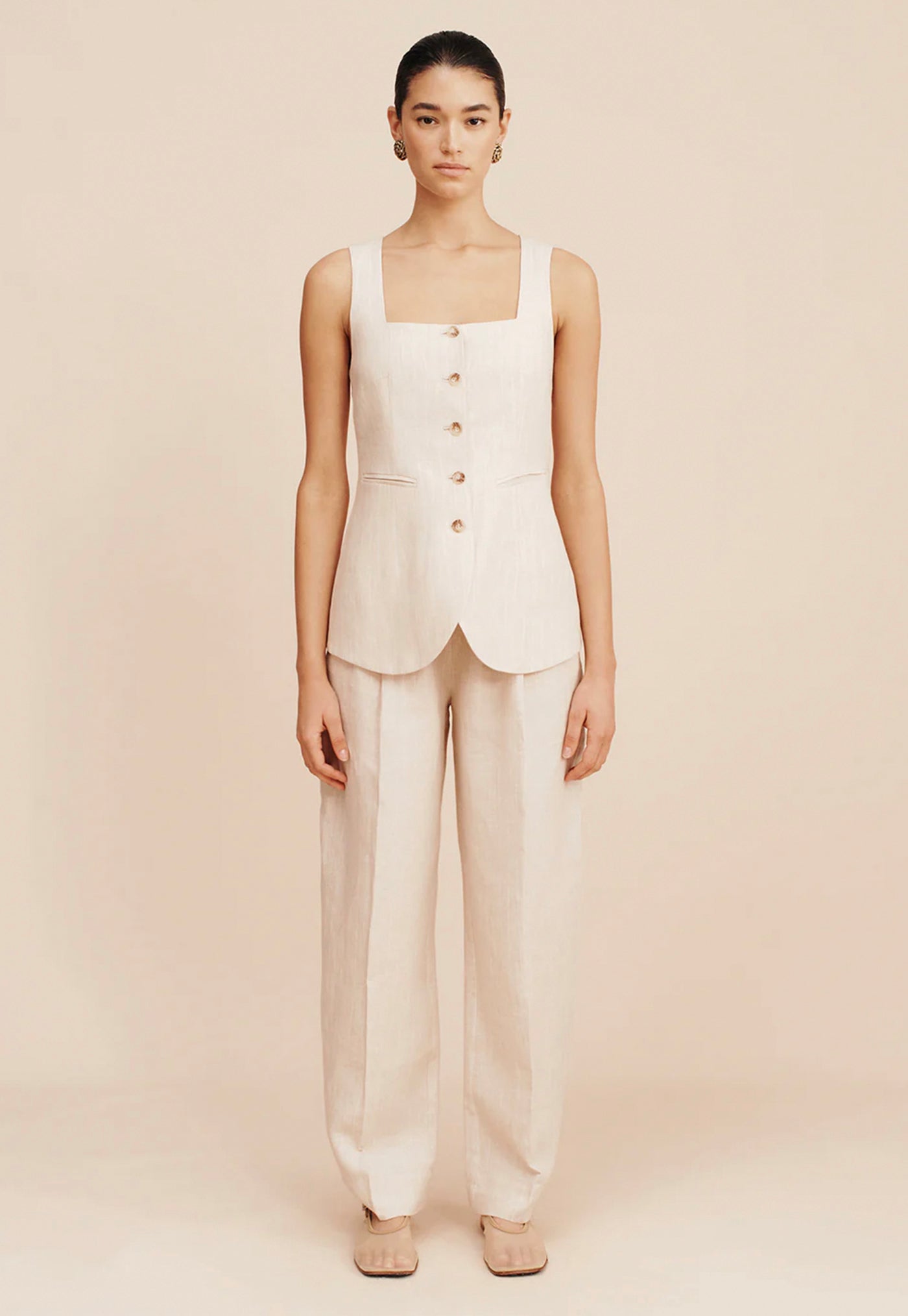 Lucille Trouser - Beige Pinstripe