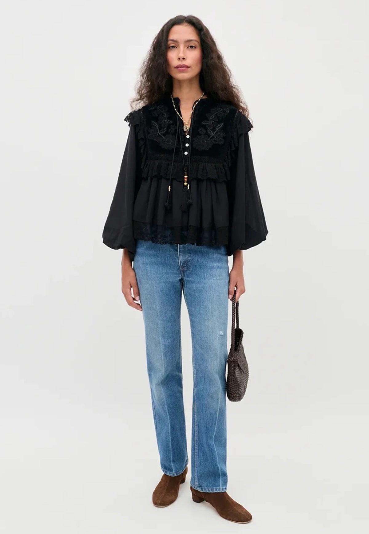 Diann Top - Lily Embroidery Black