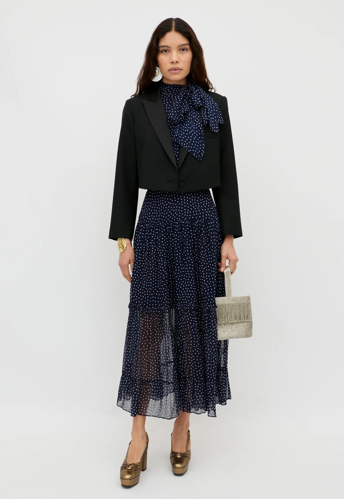 Abi Dress - Mini Polka Dot Navy