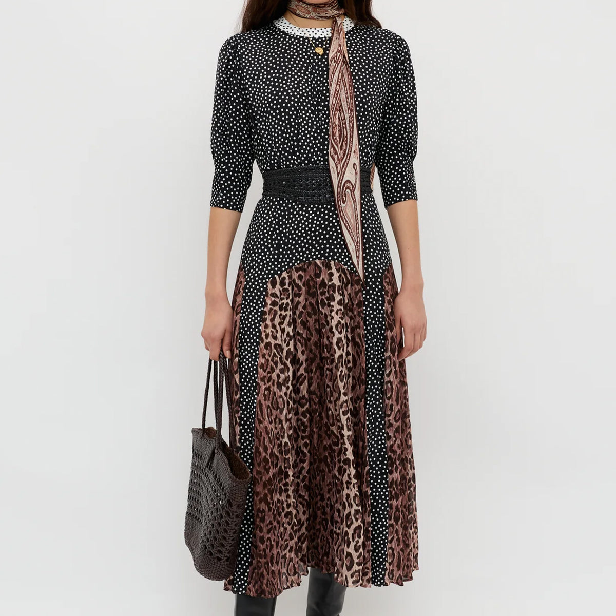 meg leopard polka dot midi dress Rixo Meg Dress