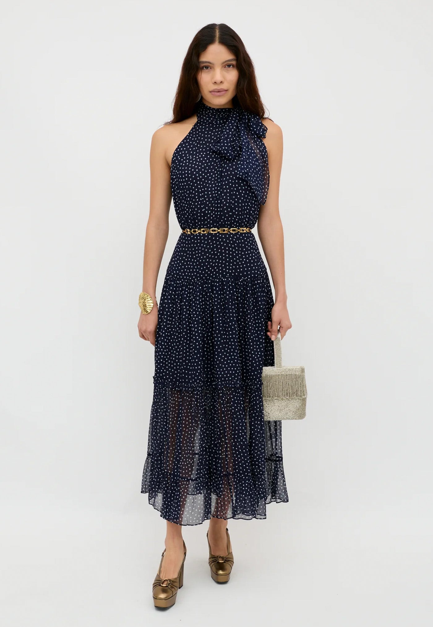Abi Dress - Mini Polka Dot Navy