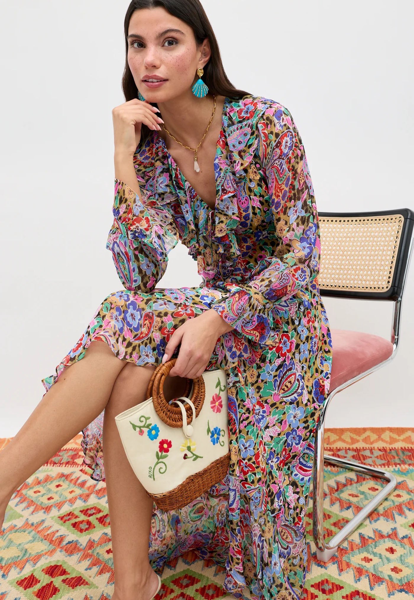 Rixo Gracye Dress - Cara Floral Leopard Brown