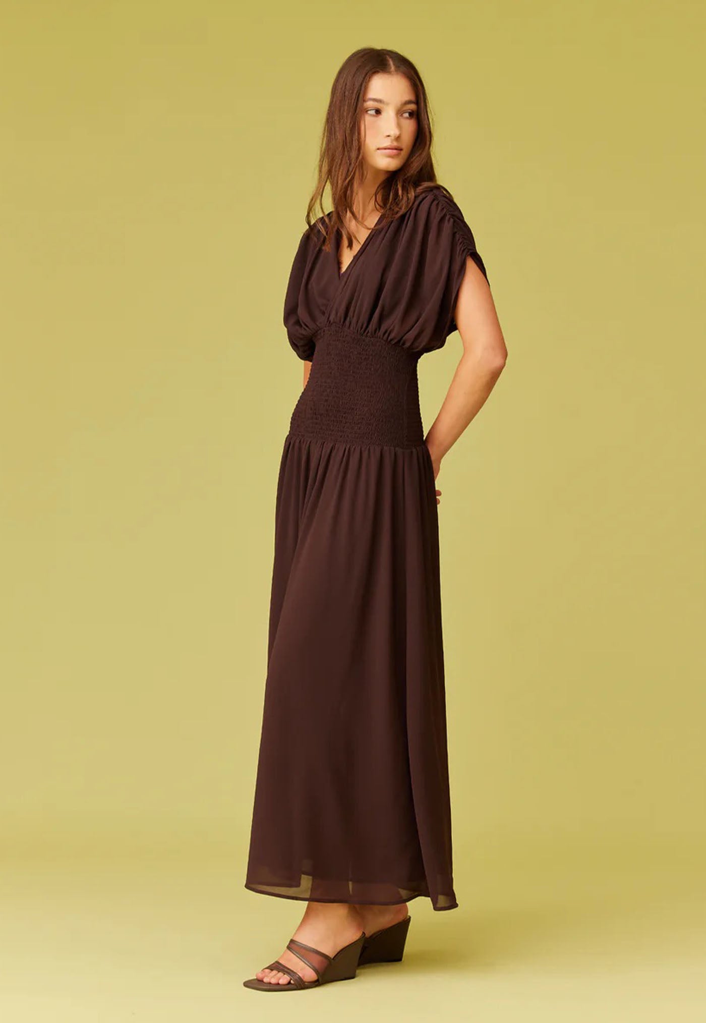 Riley Shirred Maxi Dress - Java
