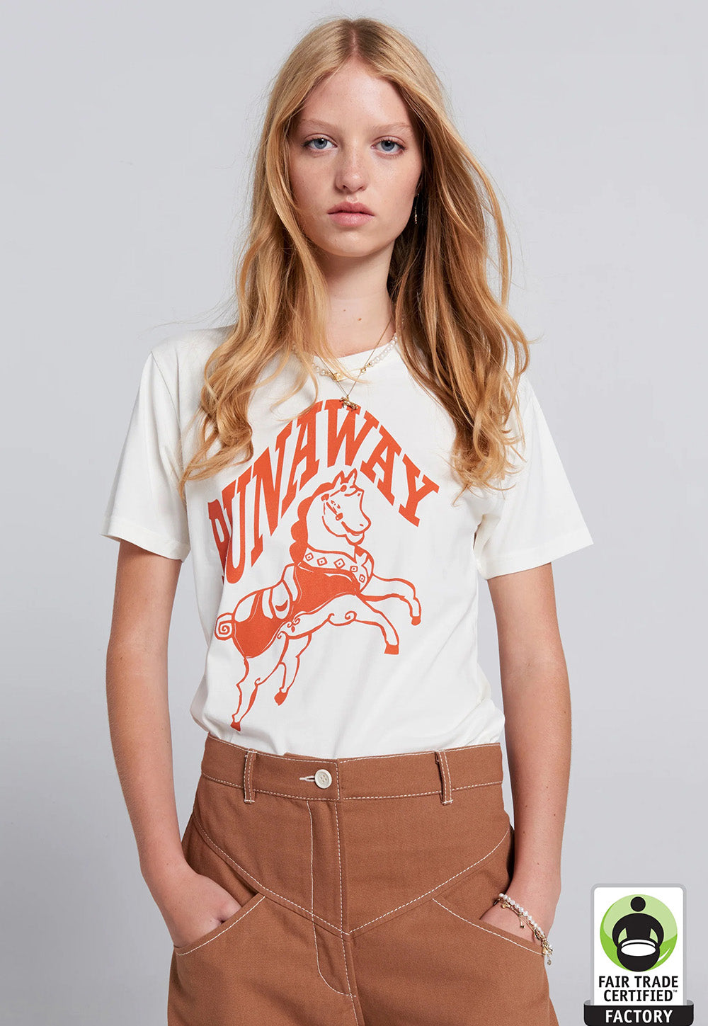 Runaway Carousel Organic Cotton T-Shirt - Ecru/Tangerine