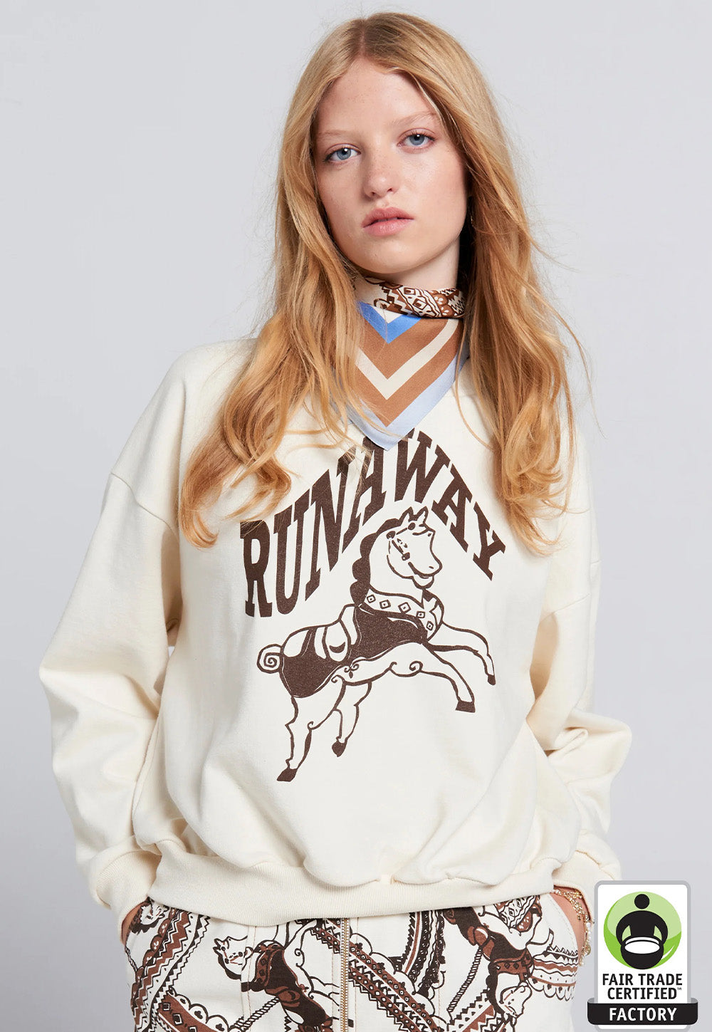 Runaway Carousel Organic Cotton Crewneck Sweatshirt - Ecru/Mocha