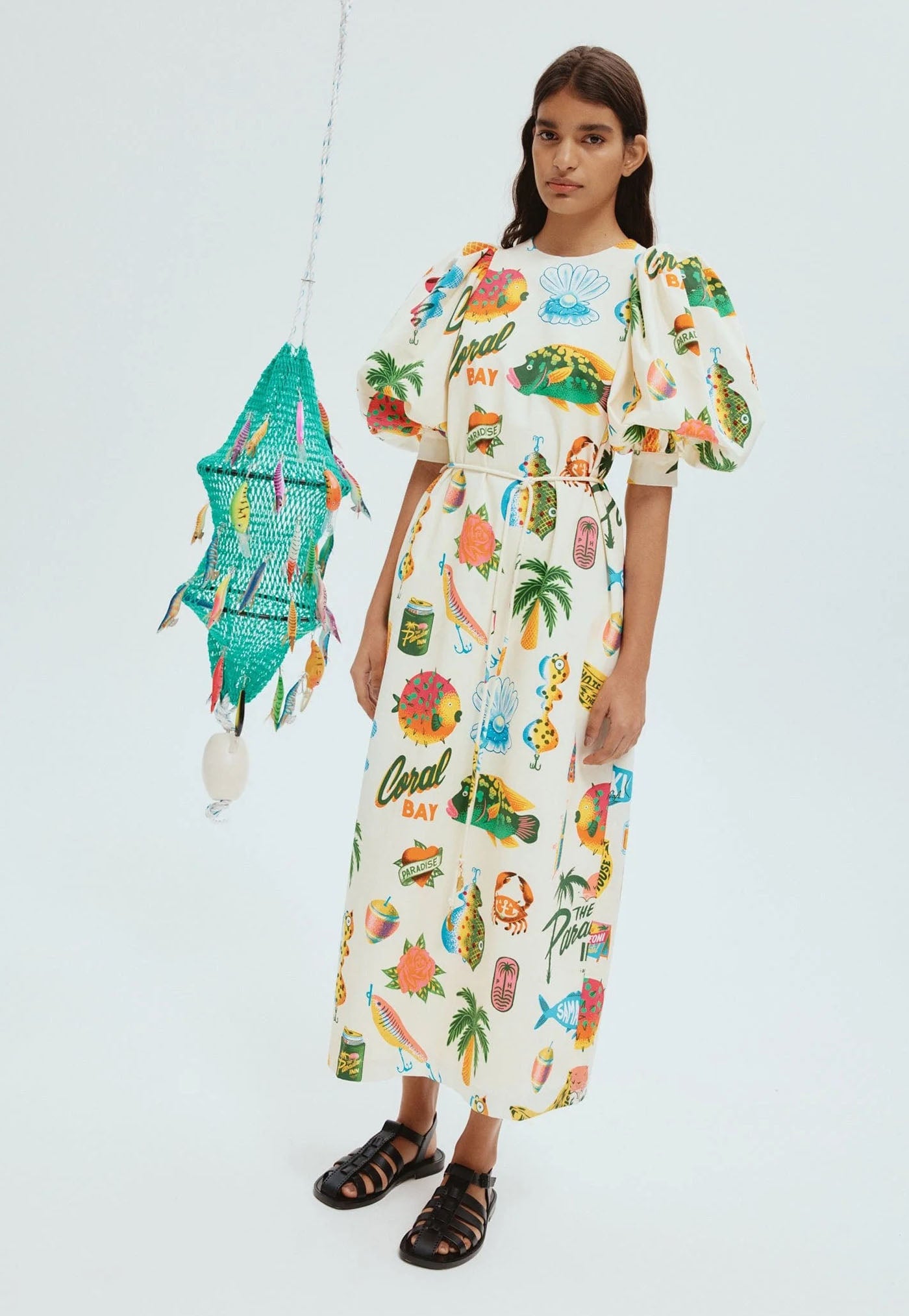 Samaki Puff Sleeve Midi Dress - Multi sold by Angel Divine
