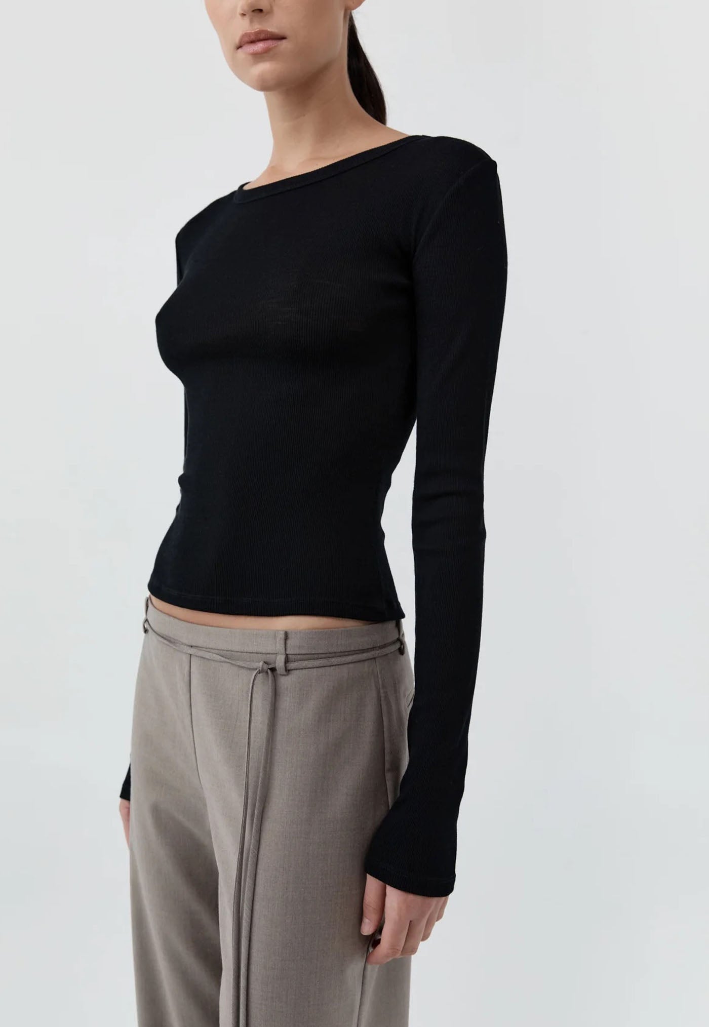 90s Wool Rouleau Minimal Pants - Light Taupe
