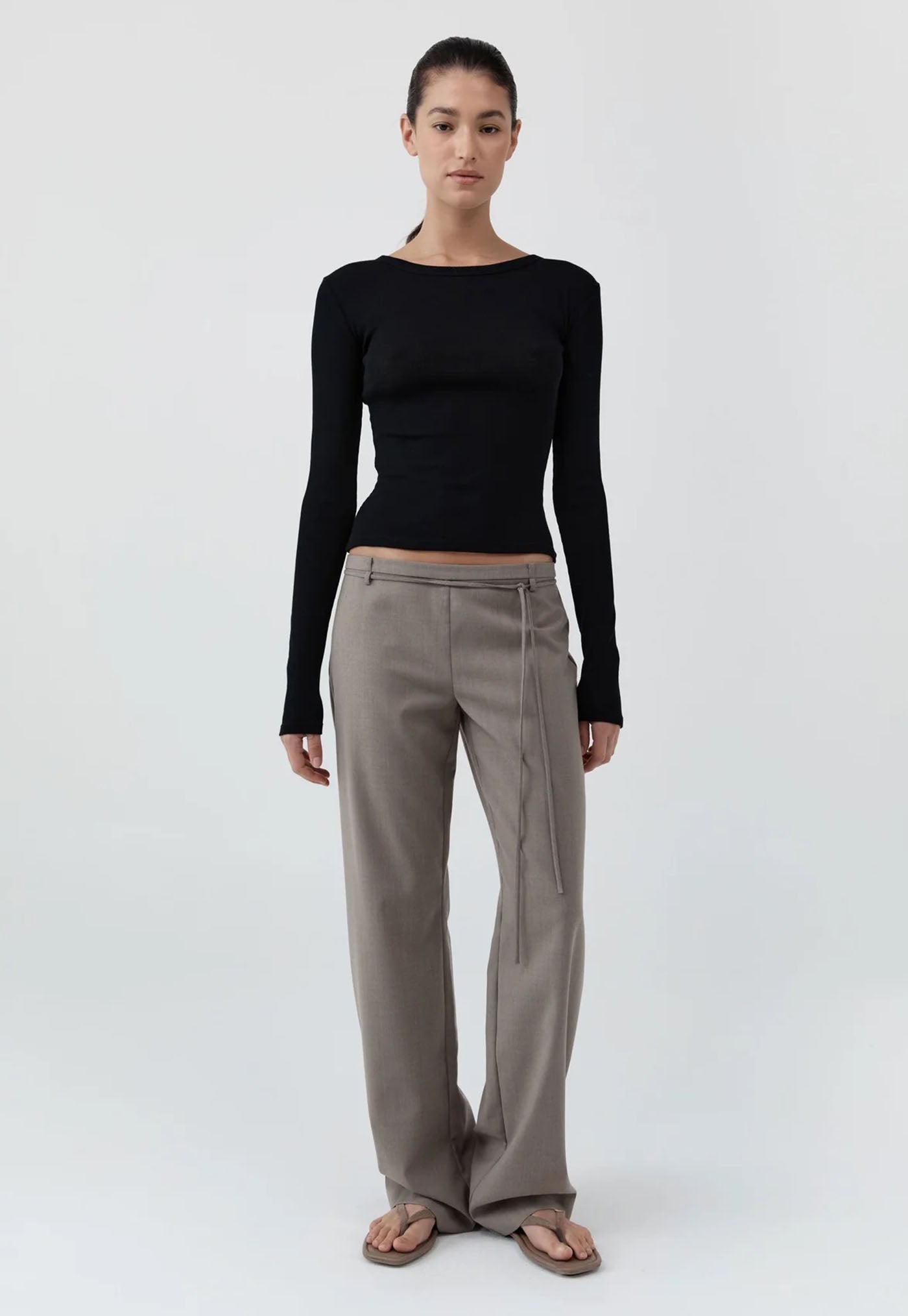 90s Wool Rouleau Minimal Pants - Light Taupe