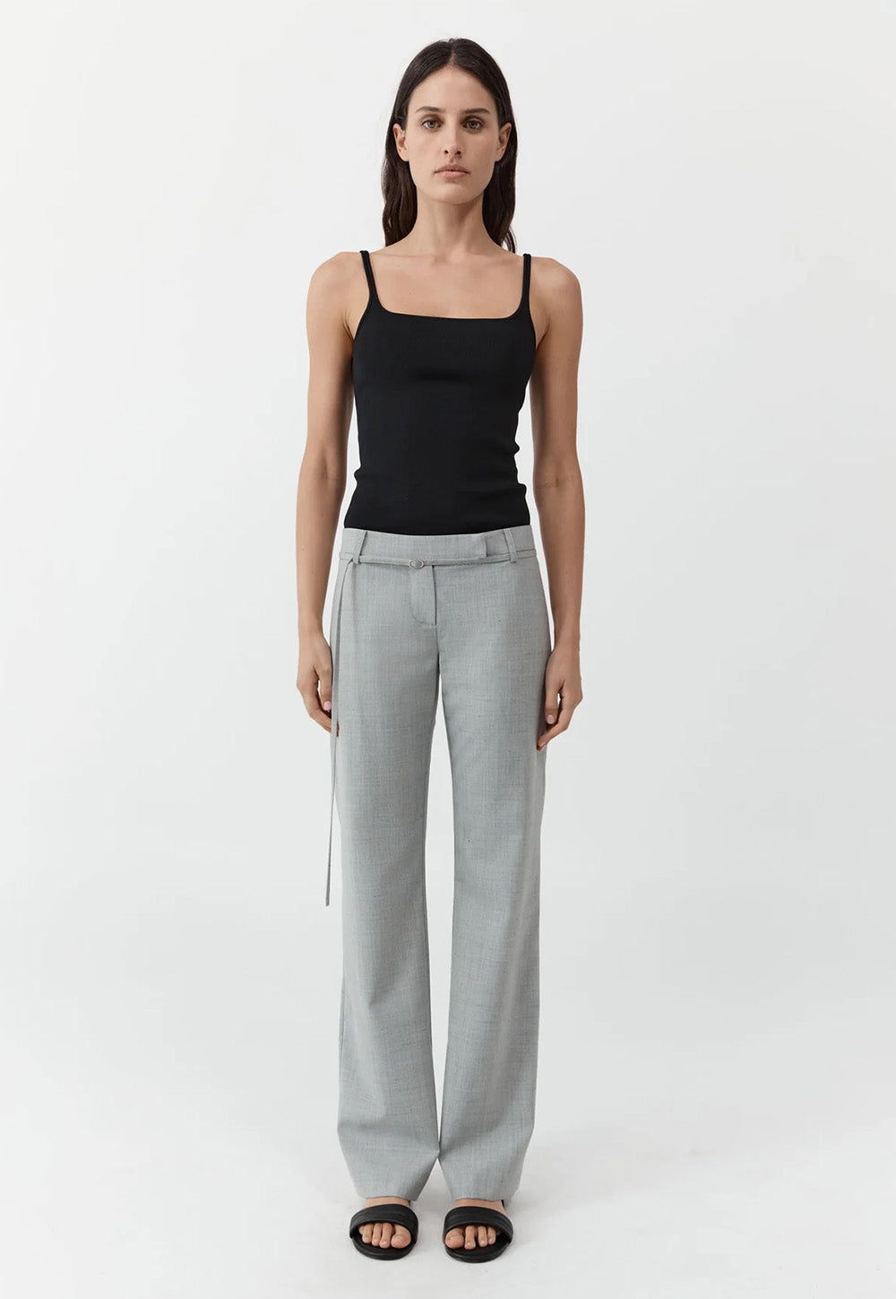 90s Belt Minimal Pants - Concrete