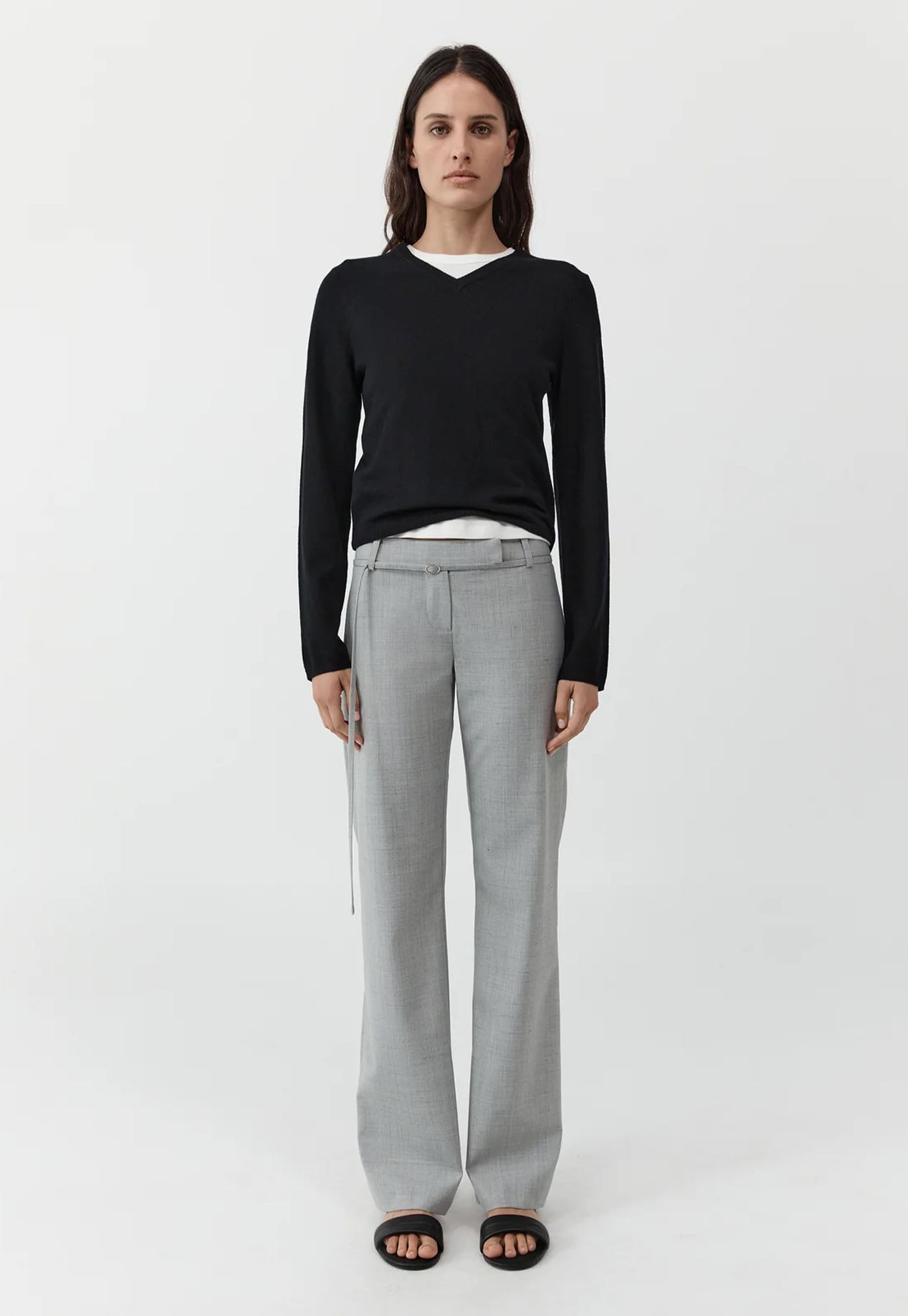 Fine Merino V Neck Sweater - Black