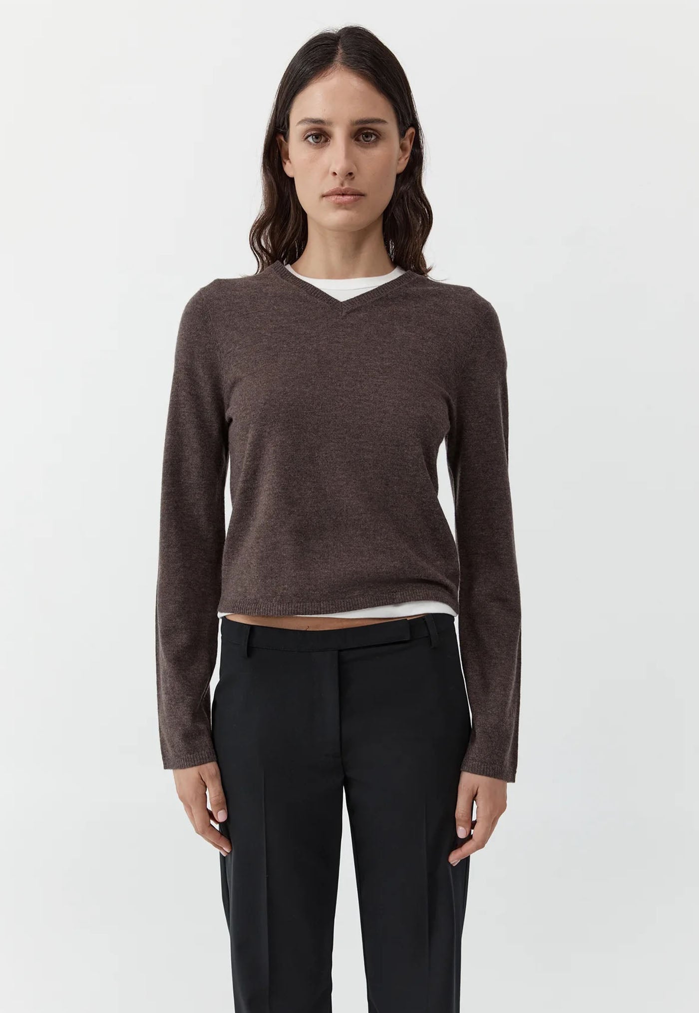 Fine Merino V Neck Sweater - Mulch