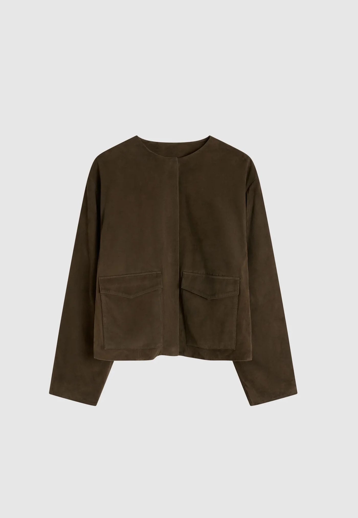 Suede Utility Cocoon Bomber - Khaki