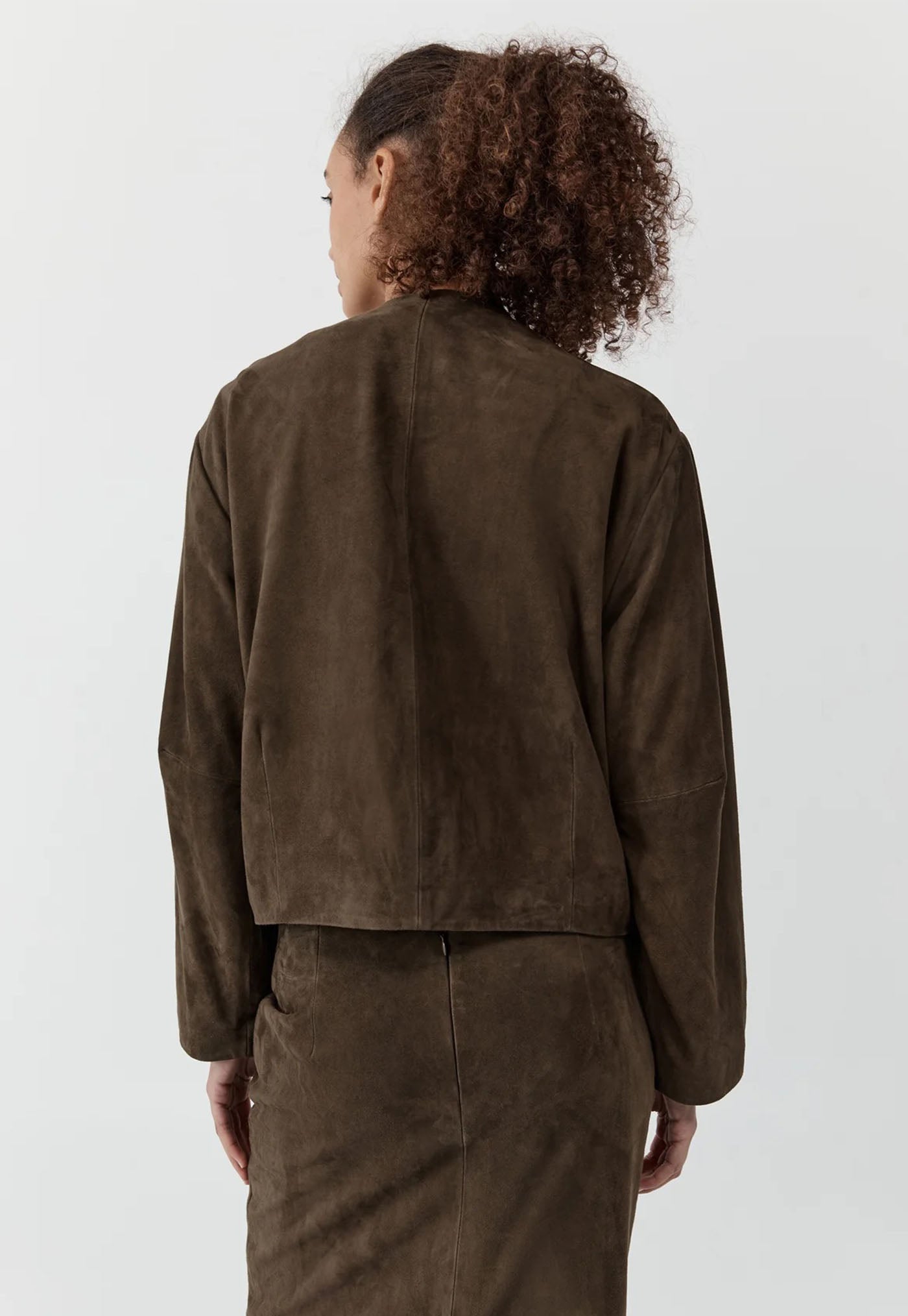 Suede Utility Cocoon Bomber - Khaki