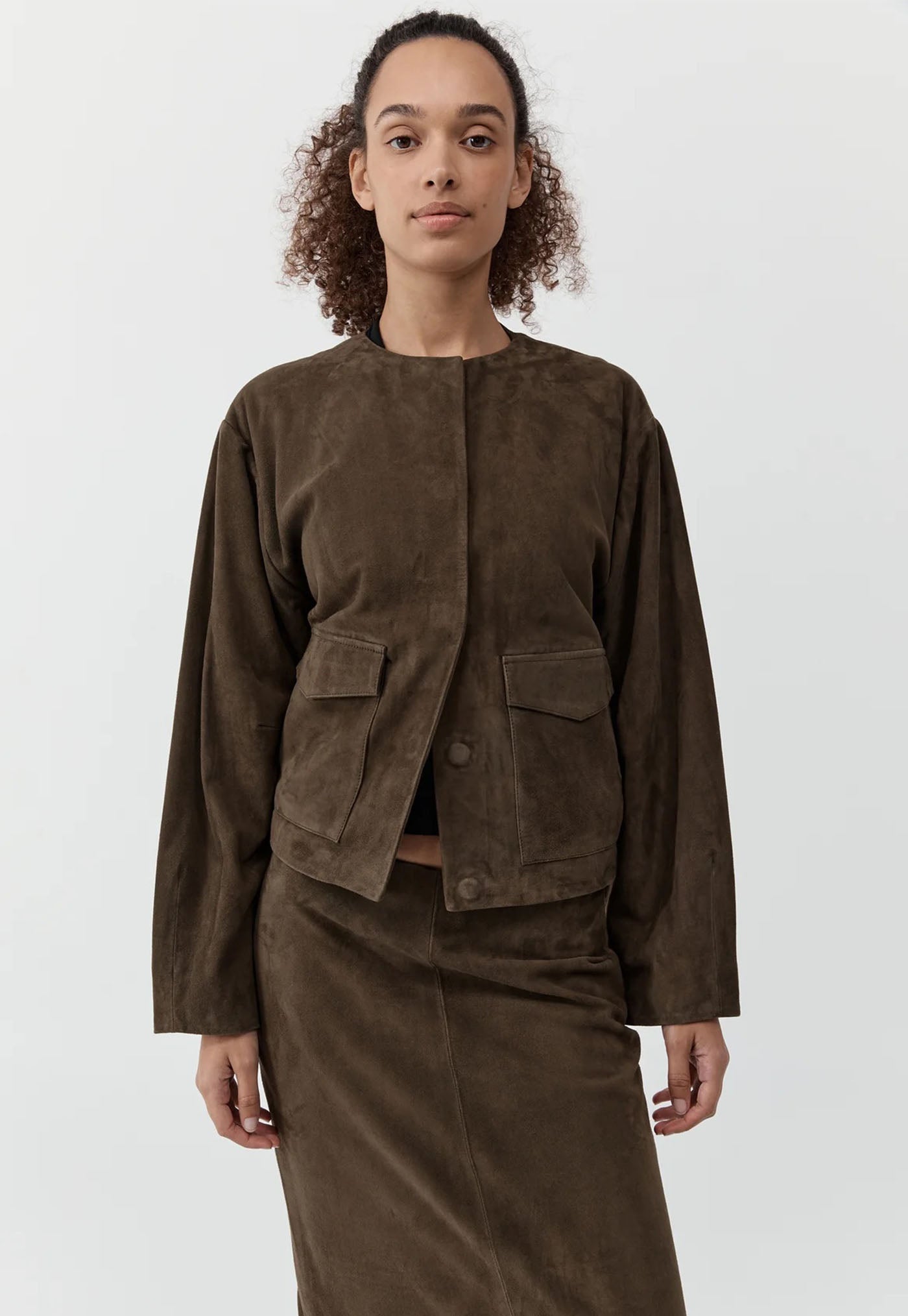 Suede Utility Cocoon Bomber - Khaki