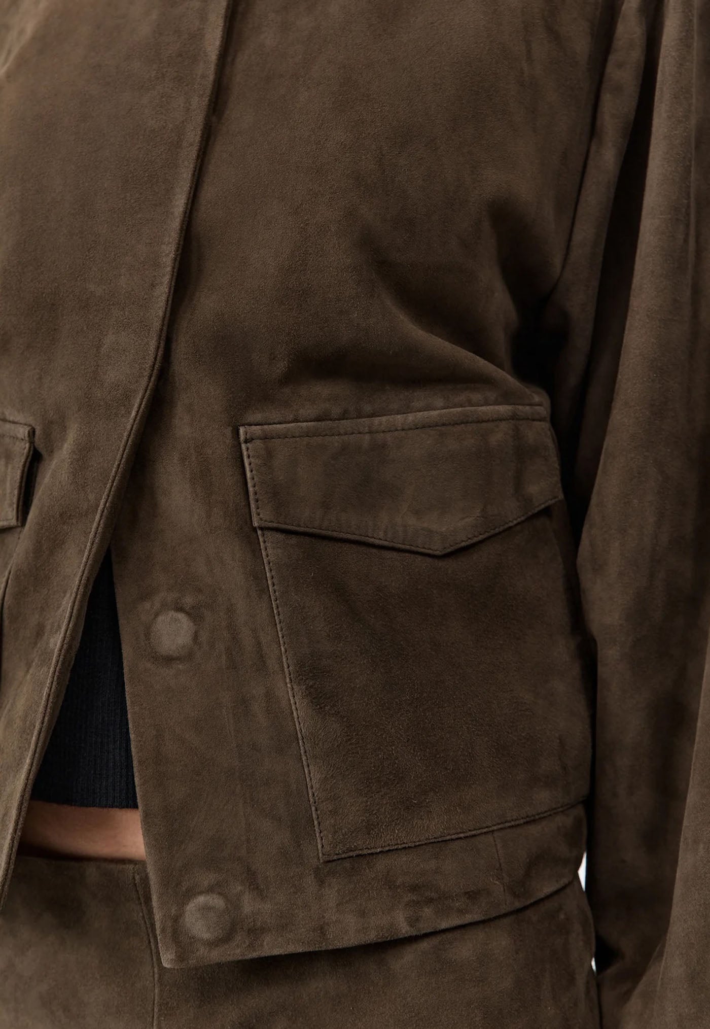 Suede Utility Cocoon Bomber - Khaki