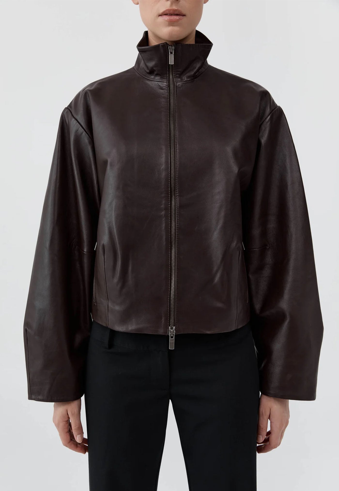 Cocoon Zip Leather Jacket - Chocolate