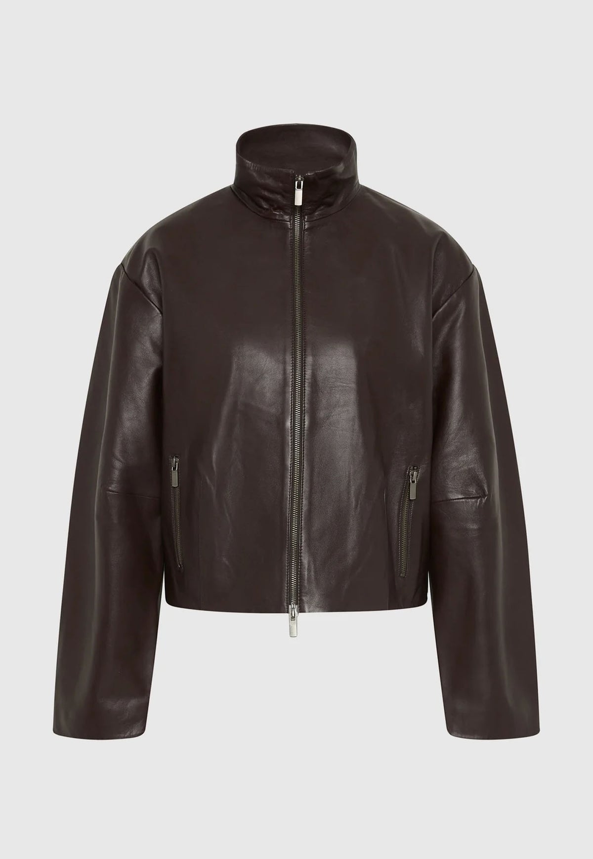 Cocoon Zip Leather Jacket - Chocolate