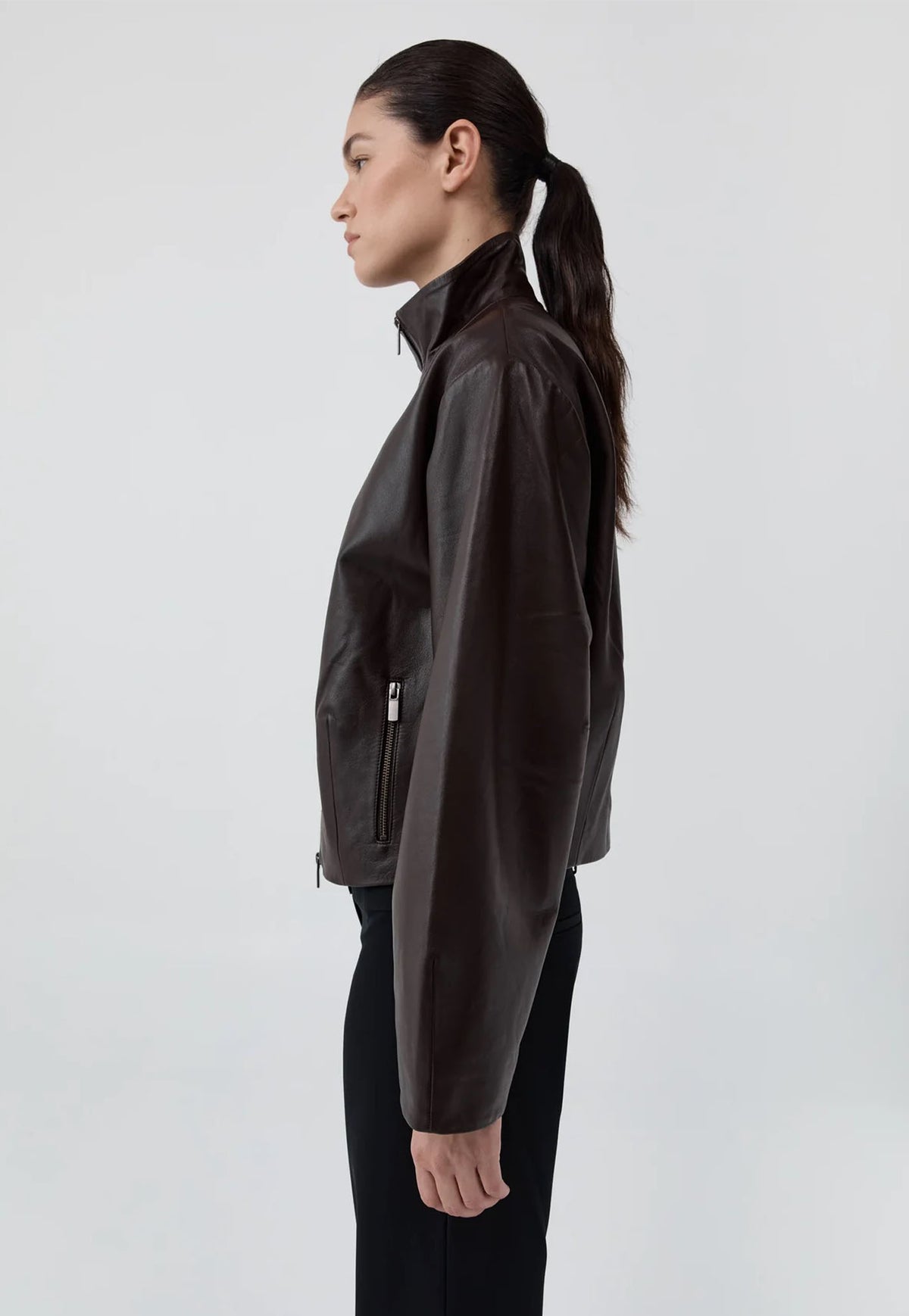 Cocoon Zip Leather Jacket - Chocolate