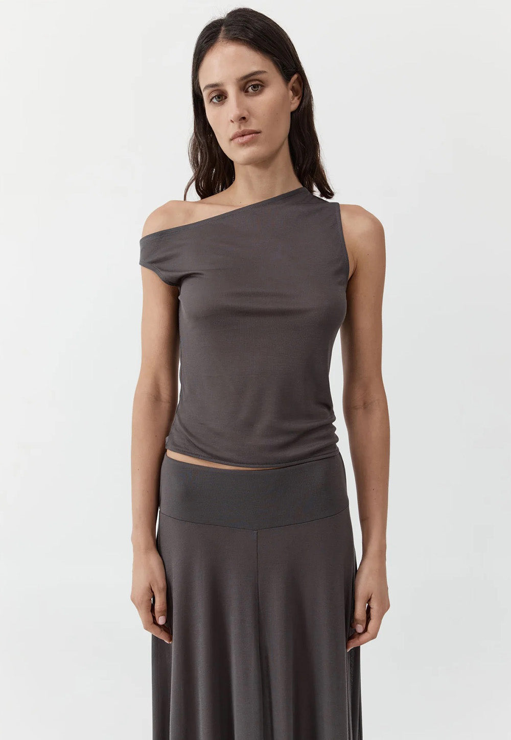 Fine Jersey Asymm Top - Soot