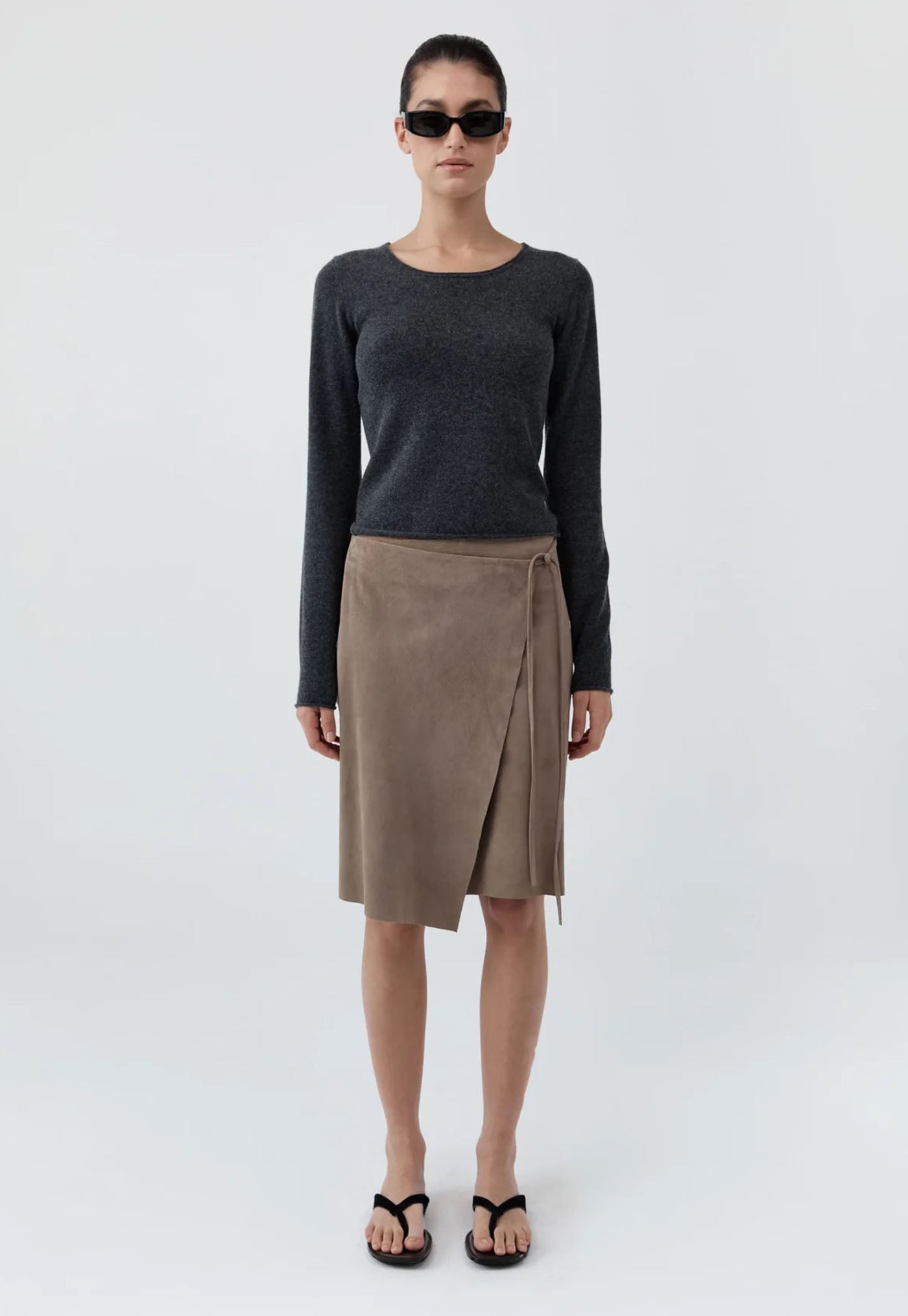 Fine Merino Wool Long Sleeve Top - Charcoal Melange