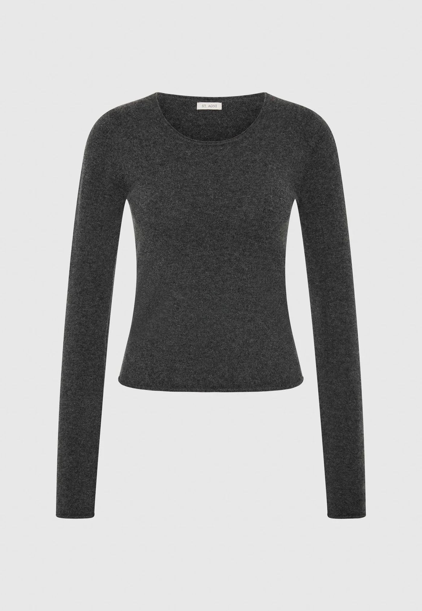 Fine Merino Wool Long Sleeve Top - Charcoal Melange