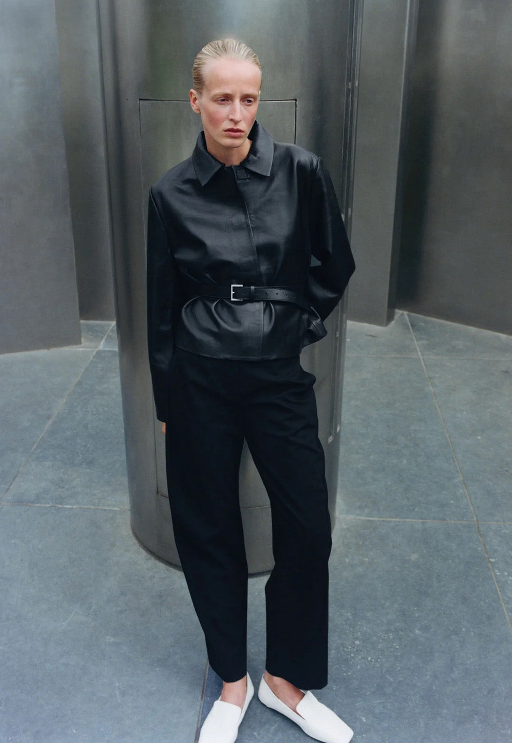 Leather Minimal Jacket - Black