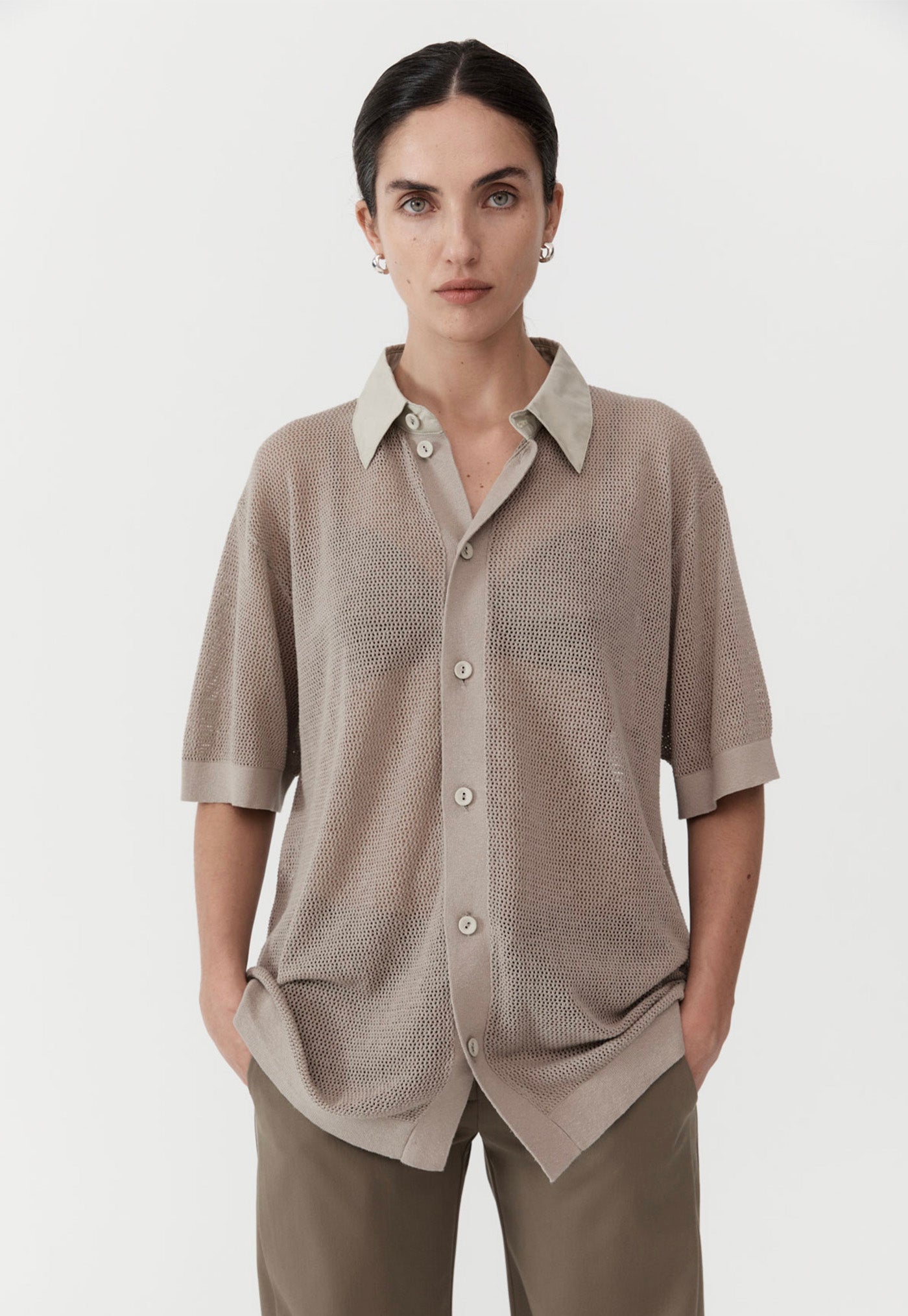 Mesh Short Sleeve Shirt - Fog sold by Angel Divine