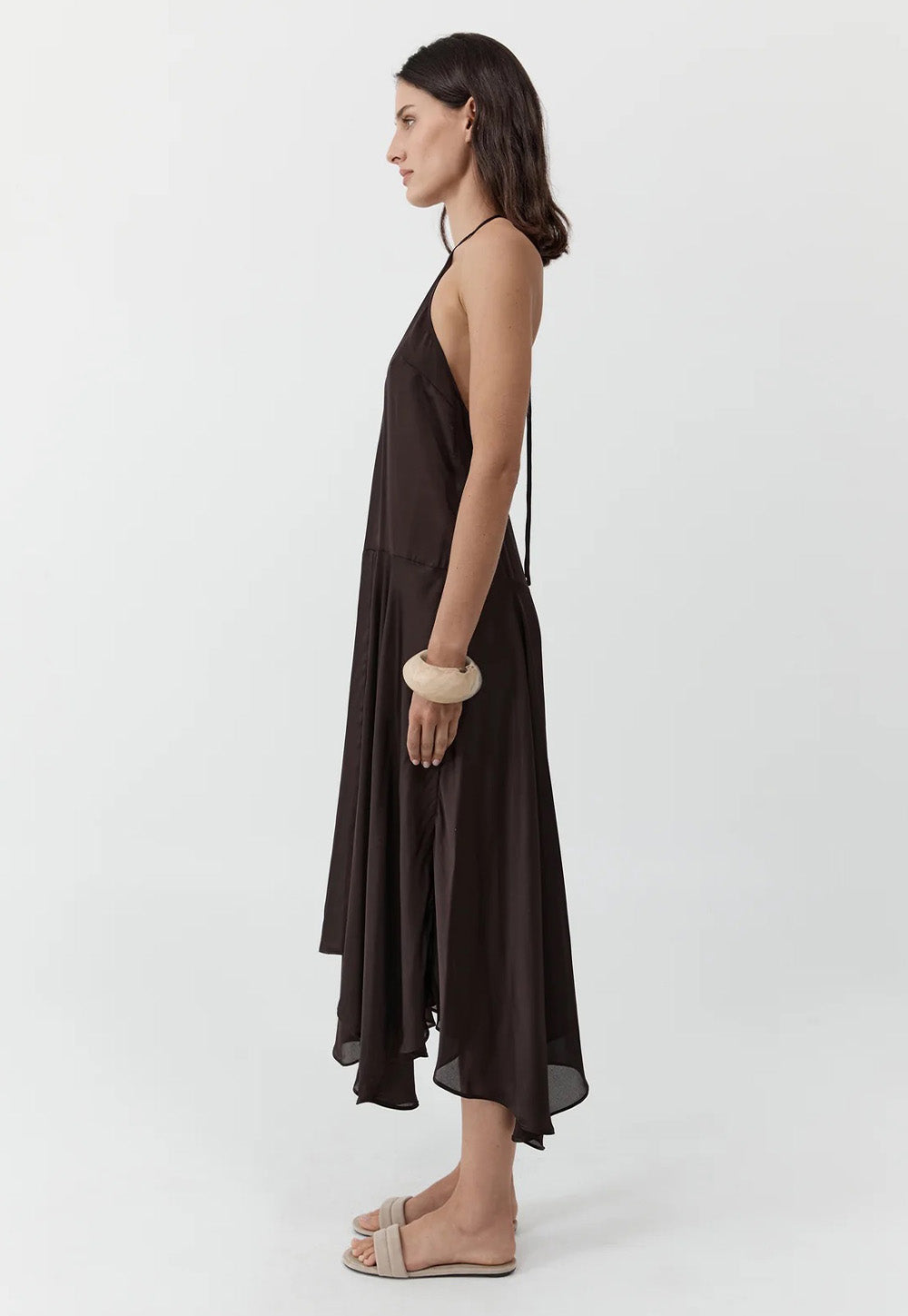Silk Handkerchief Halter Dress - Bark