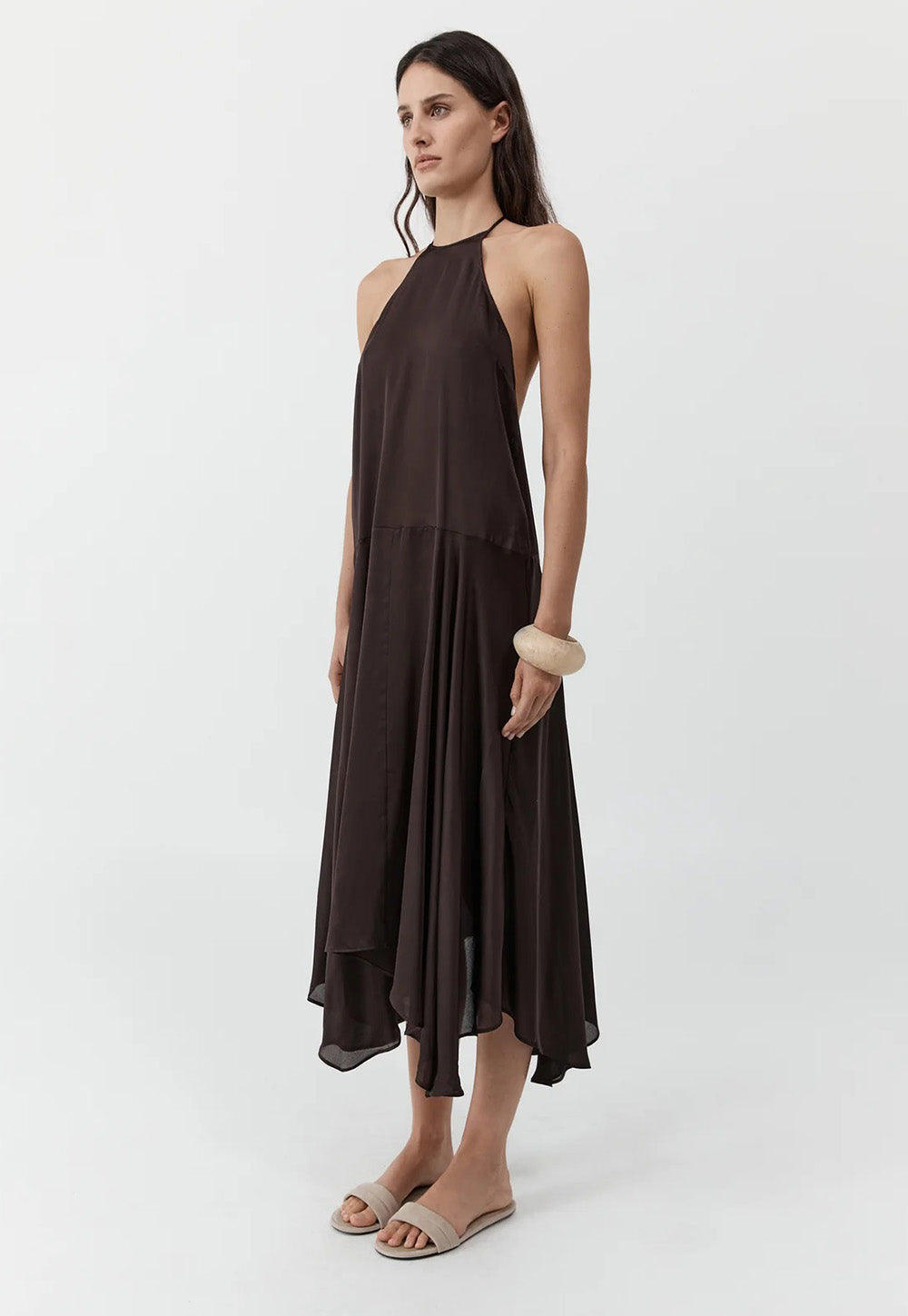 Silk Handkerchief Halter Dress - Bark