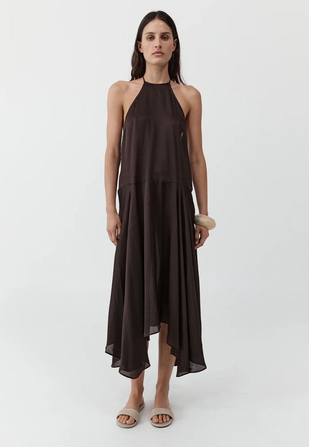 Silk Handkerchief Halter Dress - Bark