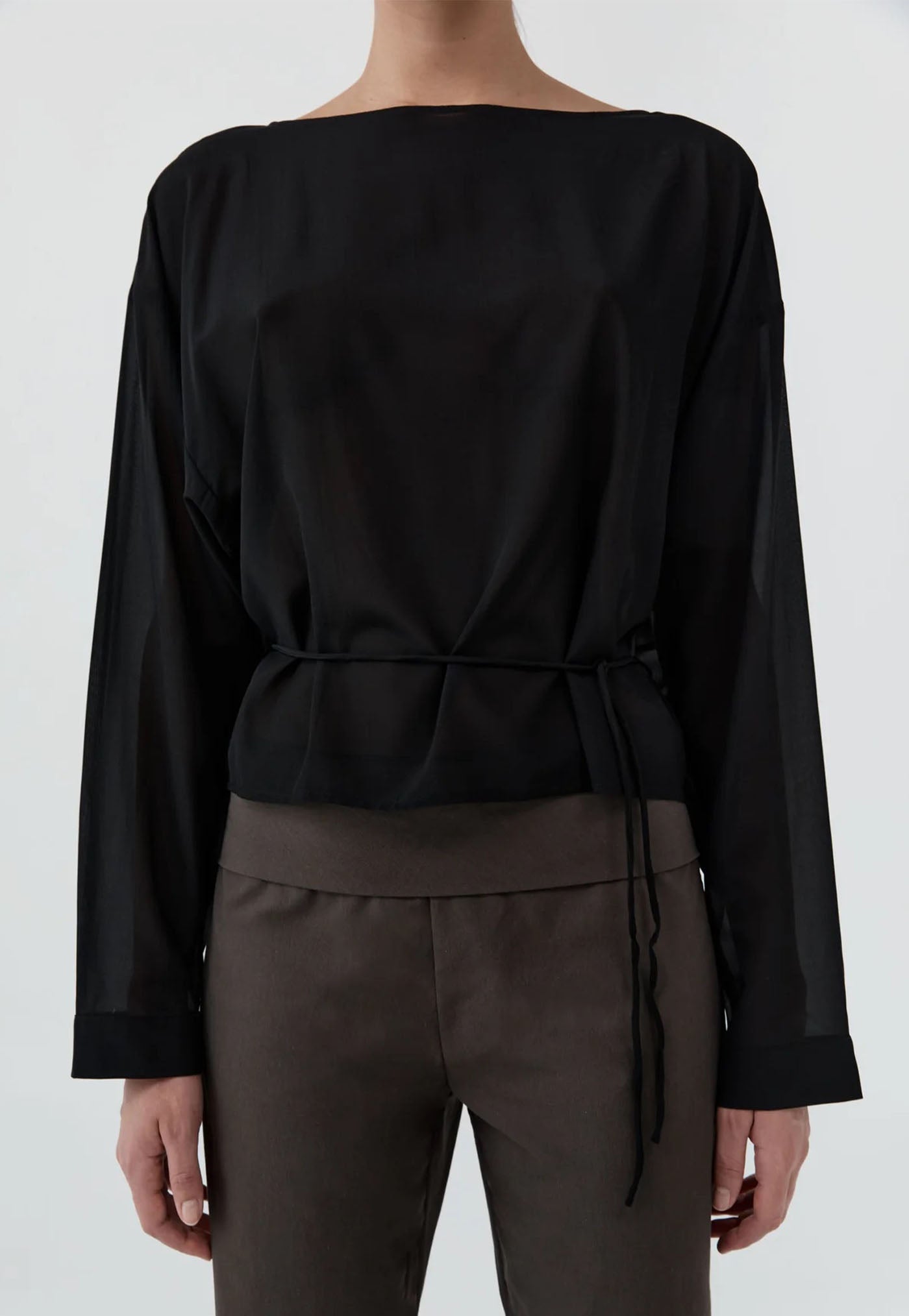 Stretch Silk Bateau Top - Black