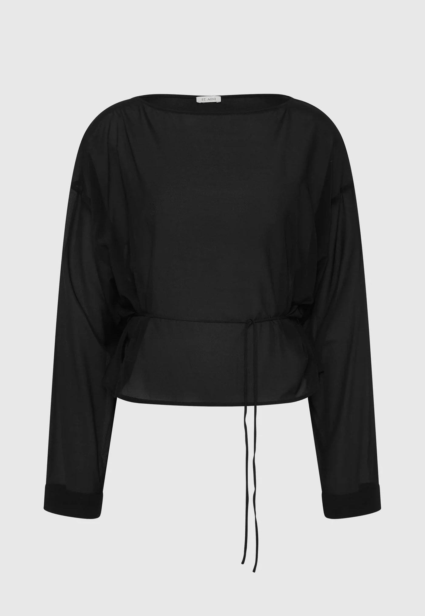 Stretch Silk Bateau Top - Black